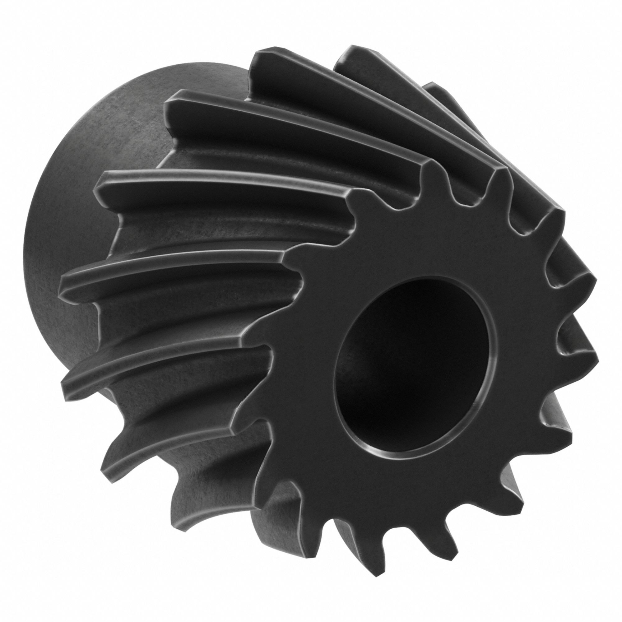 Spiral Bevel Gear: Spiral, Gear Ratio 4, Left Hand, Module m 1.5, 15 Teeth, Black Oxide-Coated Steel