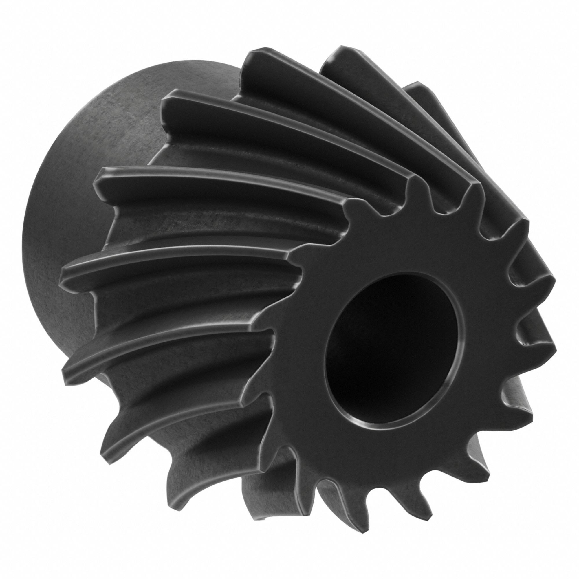 Spiral Bevel Gear: Spiral, Gear Ratio 3, Left Hand, Module m 2.5, 15 Teeth, Black Oxide-Coated Steel
