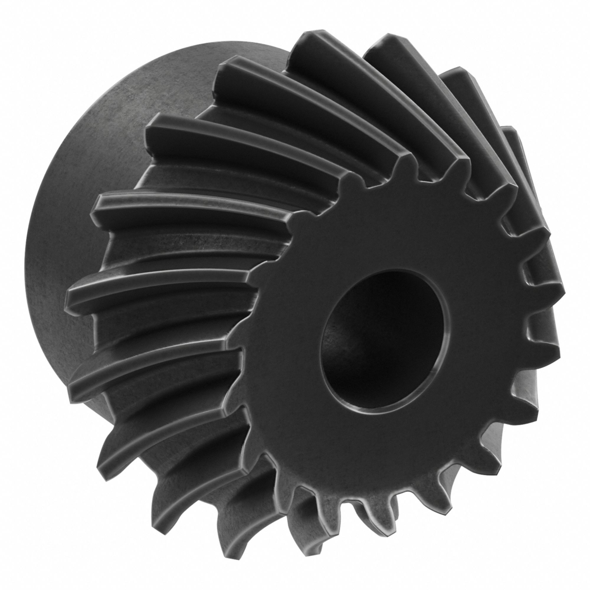 Spiral Bevel Gear: Spiral, Gear Ratio 2, Left Hand, Module m 2.5, 18 Teeth, Black Oxide-Coated Steel