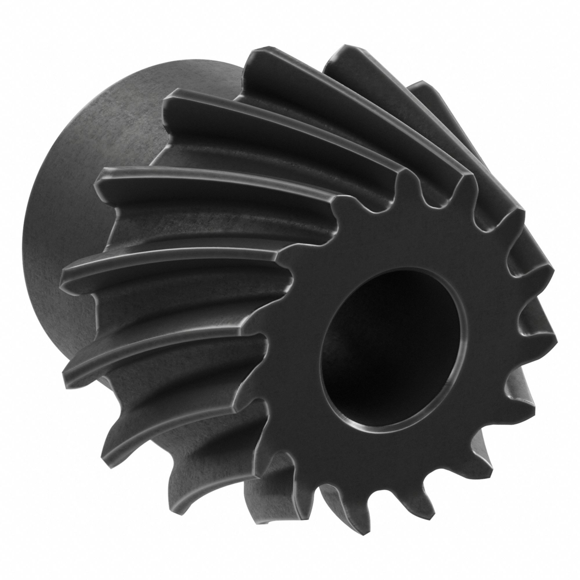 Spiral Bevel Gear: Spiral, Gear Ratio 3, Left Hand, Module m 2, 15 Teeth, Black Oxide-Coated Steel