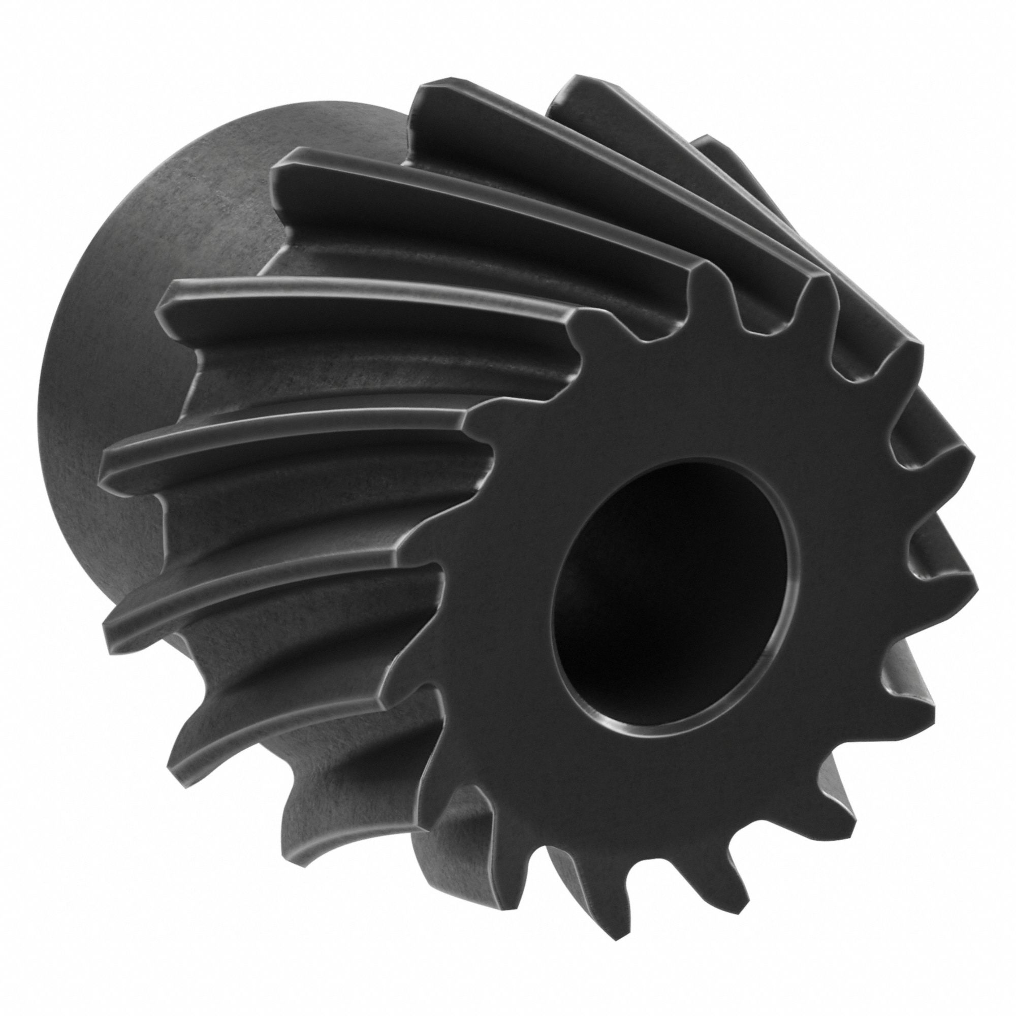 Spiral Bevel Gear: Spiral, Gear Ratio 4, Left Hand, Module m 2, 15 Teeth, Black Oxide-Coated Steel
