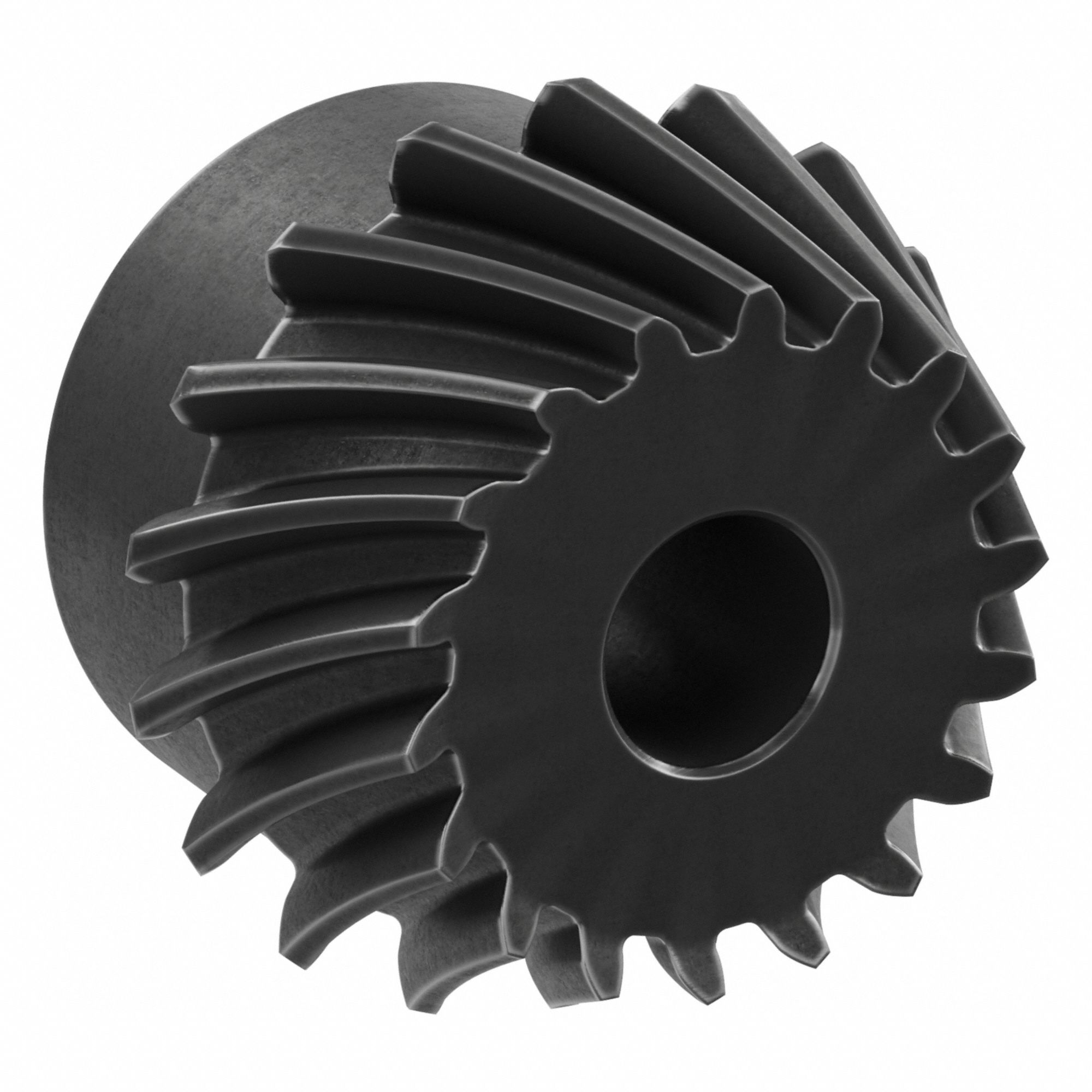 Spiral Bevel Gear: Spiral, Gear Ratio 2.5, Left Hand, Module m 2, 18 Teeth, Black Oxide-Coated Steel