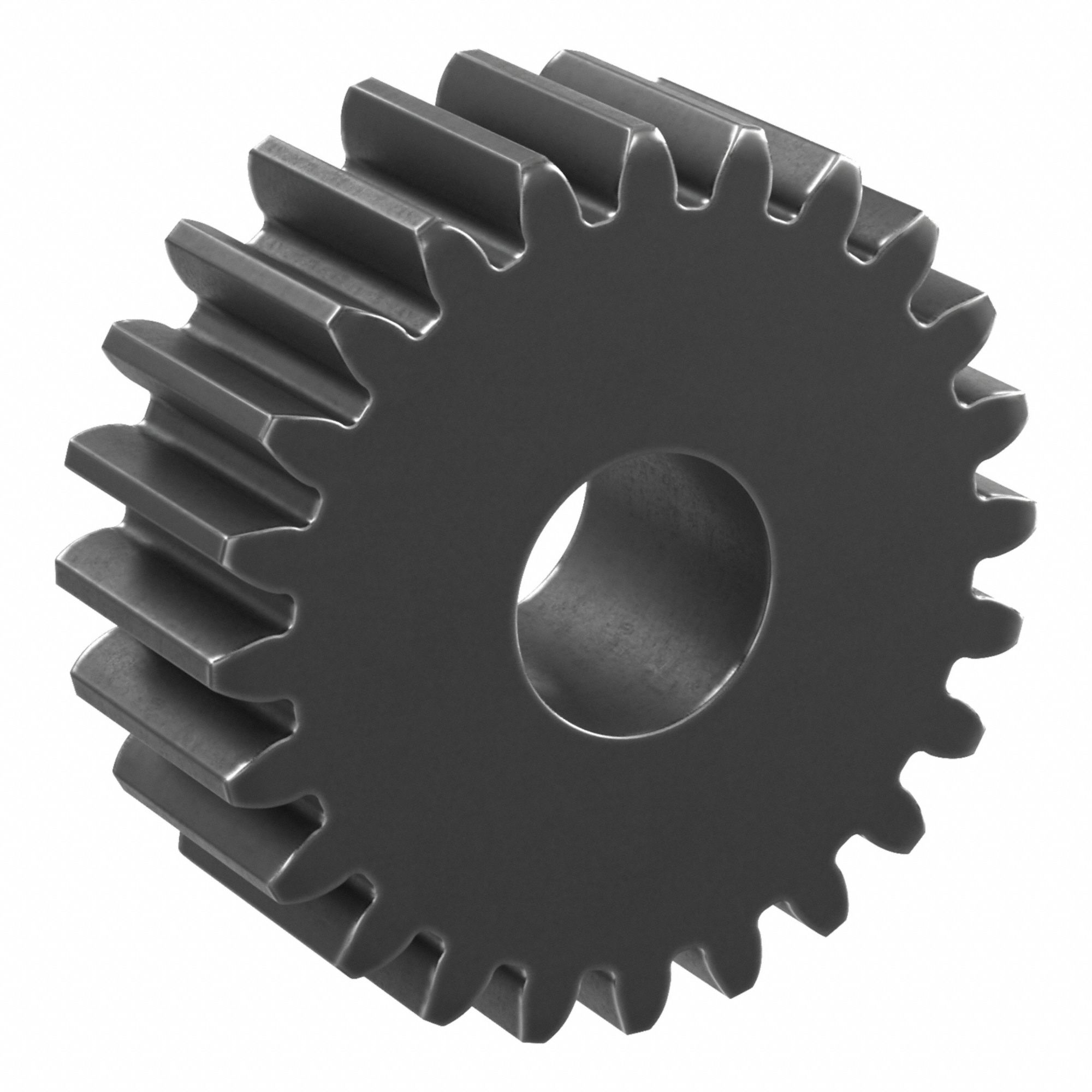Hubless Spur Gear: Module m 1, 24 Teeth, 8 mm Bore Dia, Black Oxide Coated Carbon Steel, Plain Bore
