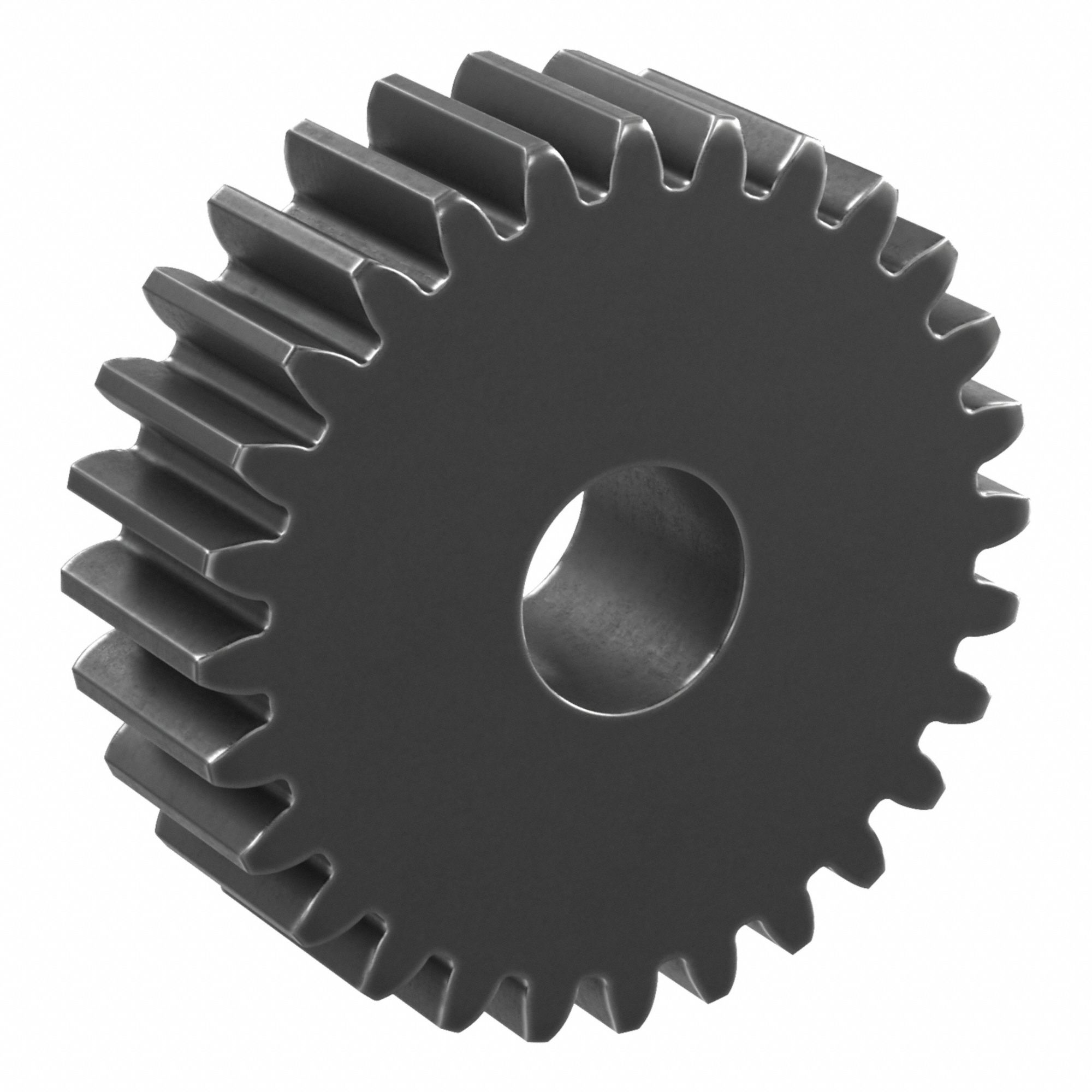 Hubless Spur Gear: Module m 1, 28 Teeth, 8 mm Bore Dia, Black Oxide Coated Carbon Steel, Plain Bore