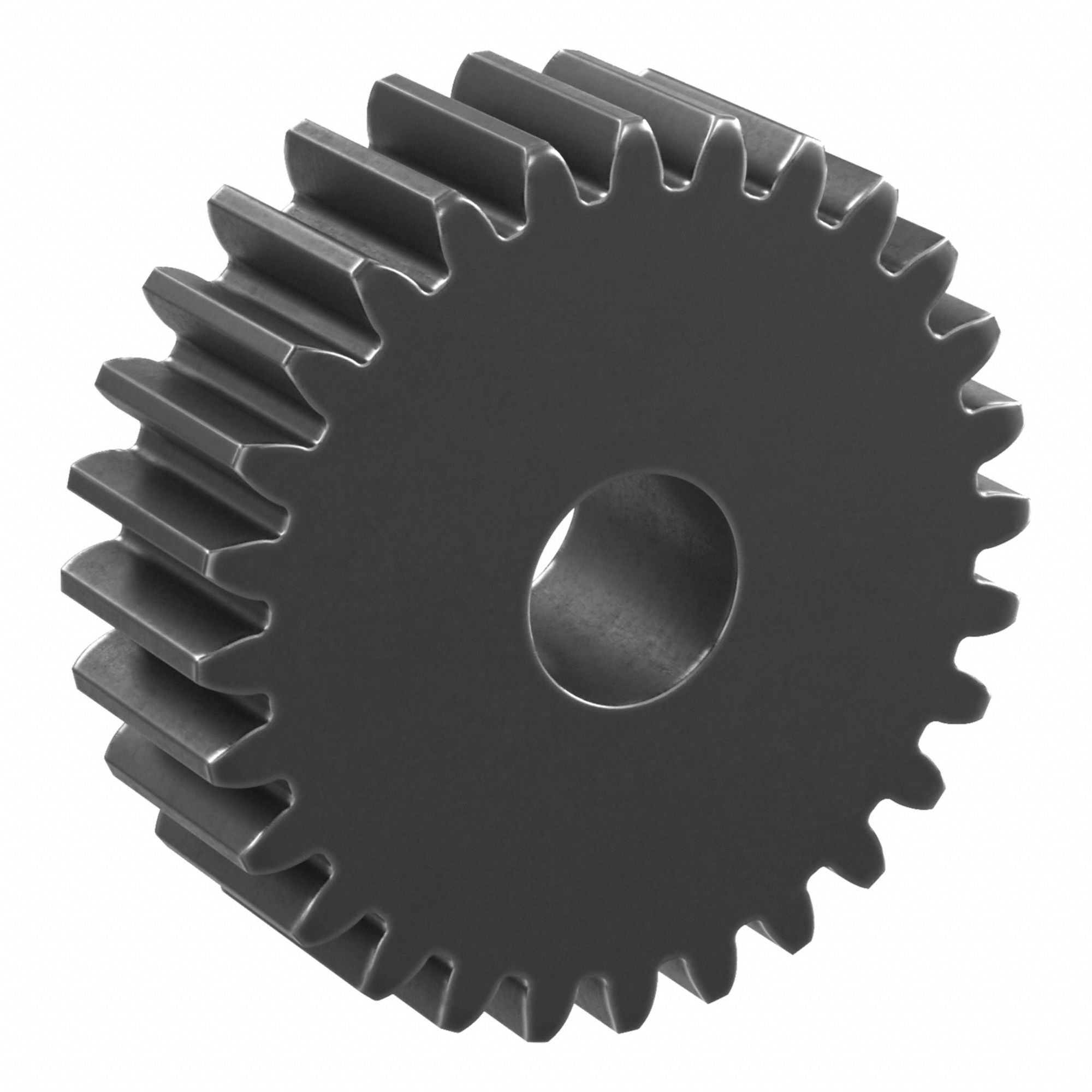 Hubless Spur Gear: Module m 2, 28 Teeth, 15 mm Bore Dia, Black Oxide Coated Carbon Steel, Plain Bore