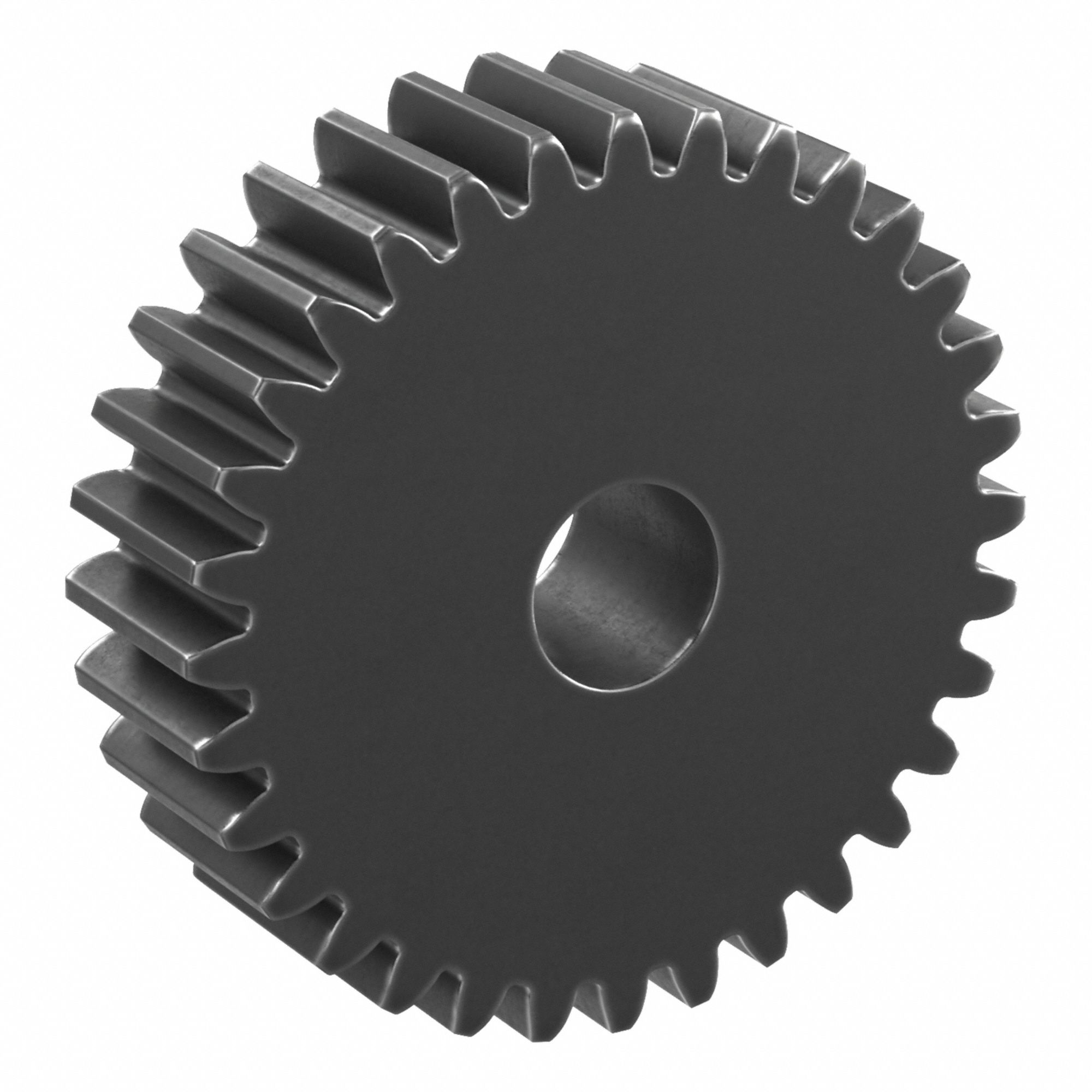 Hubless Spur Gear: Module m 2, 32 Teeth, 15 mm Bore Dia, Black Oxide Coated Carbon Steel, Plain Bore