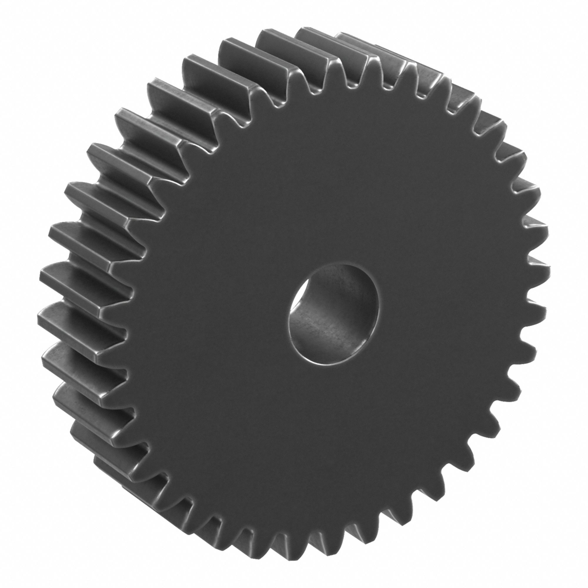 Hubless Spur Gear: Module m 2, 36 Teeth, 15 mm Bore Dia, Black Oxide Coated Carbon Steel, Plain Bore