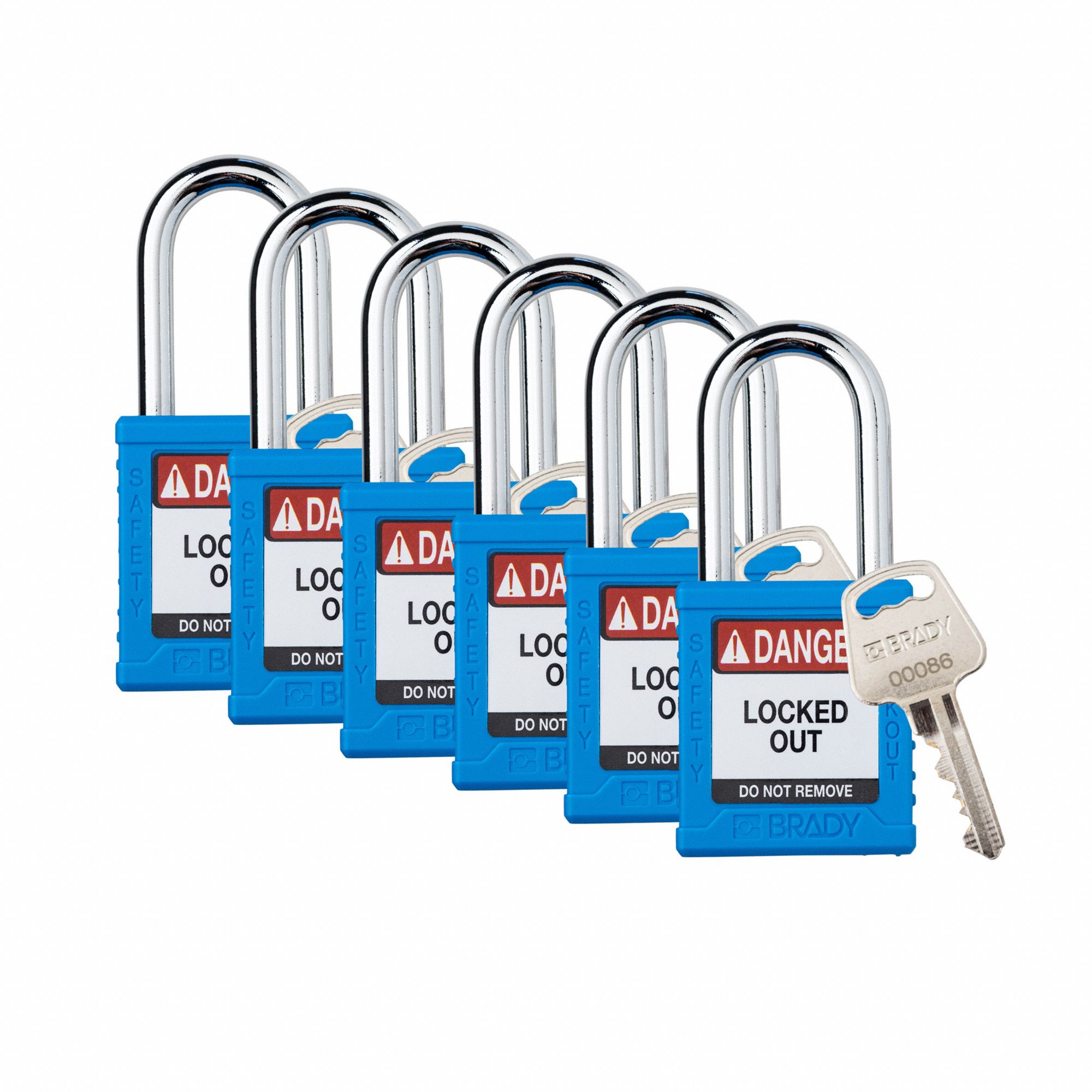 Padlock: Keyed Alike, Nylon, Std Body Body Size, Steel, Std, Blue, 6 Pack Size, Plastic, BRADY