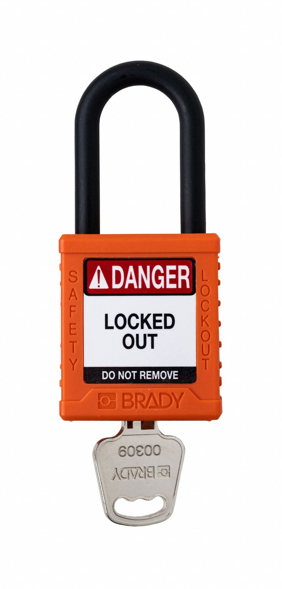 Padlock: Keyed Different, Nylon, Std Body Body Size, Plastic, Std, Orange, 1 Pack Size, BRADY