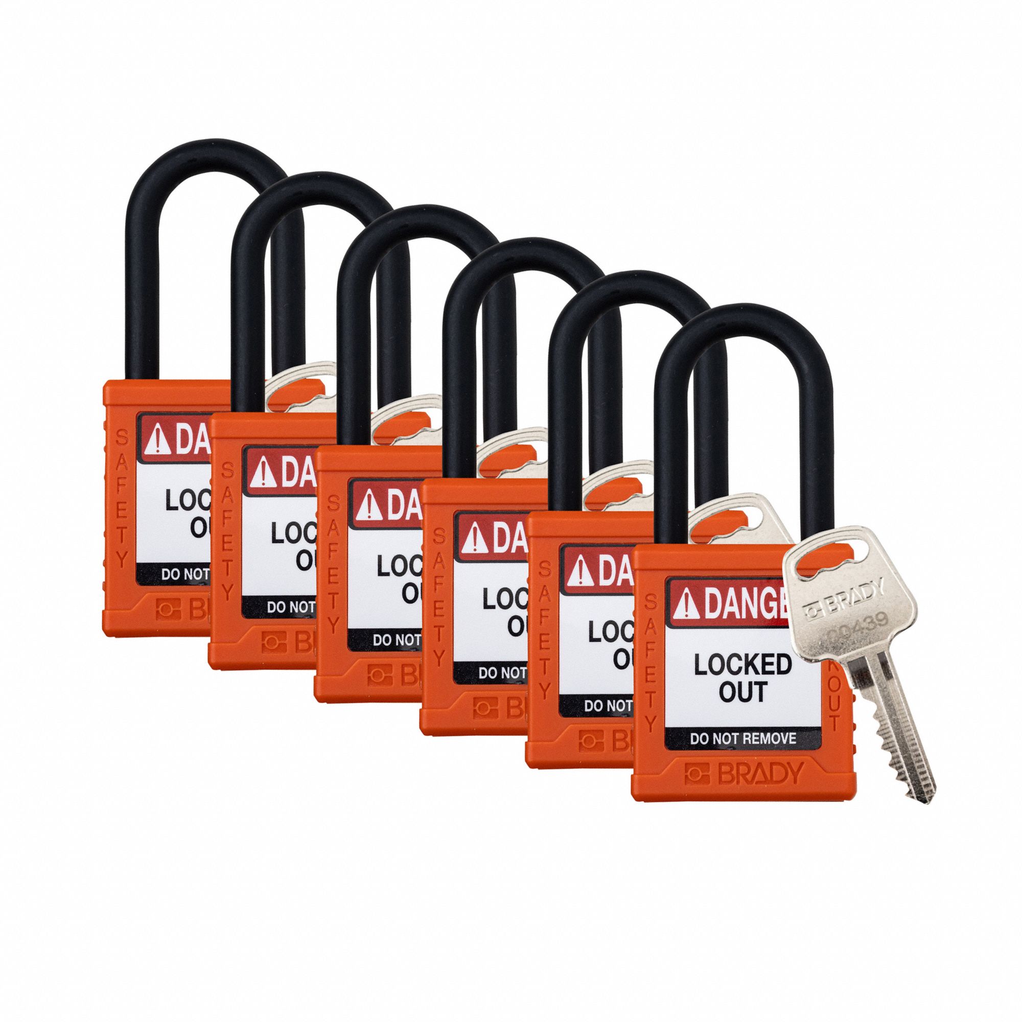 Padlock: Keyed Alike, Nylon, Std Body Body Size, Plastic, Std, Orange, 6 Pack Size, Plastic