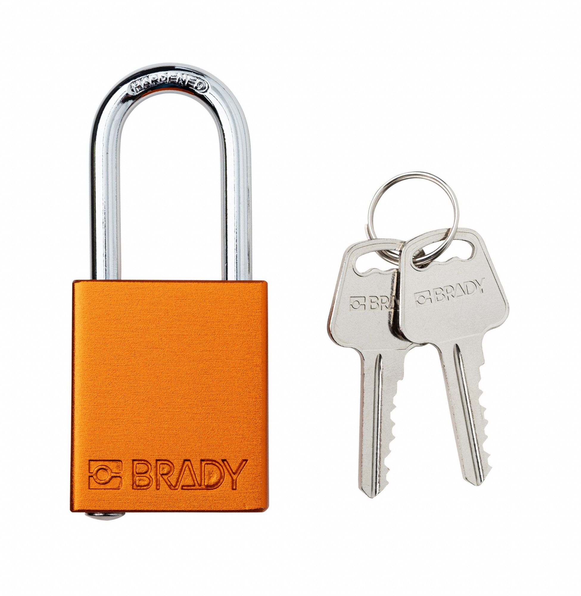 Padlock: Keyed Different, Aluminum, Std Body Body Size, Steel, Std, Orange, 1 Pack Size, BRADY