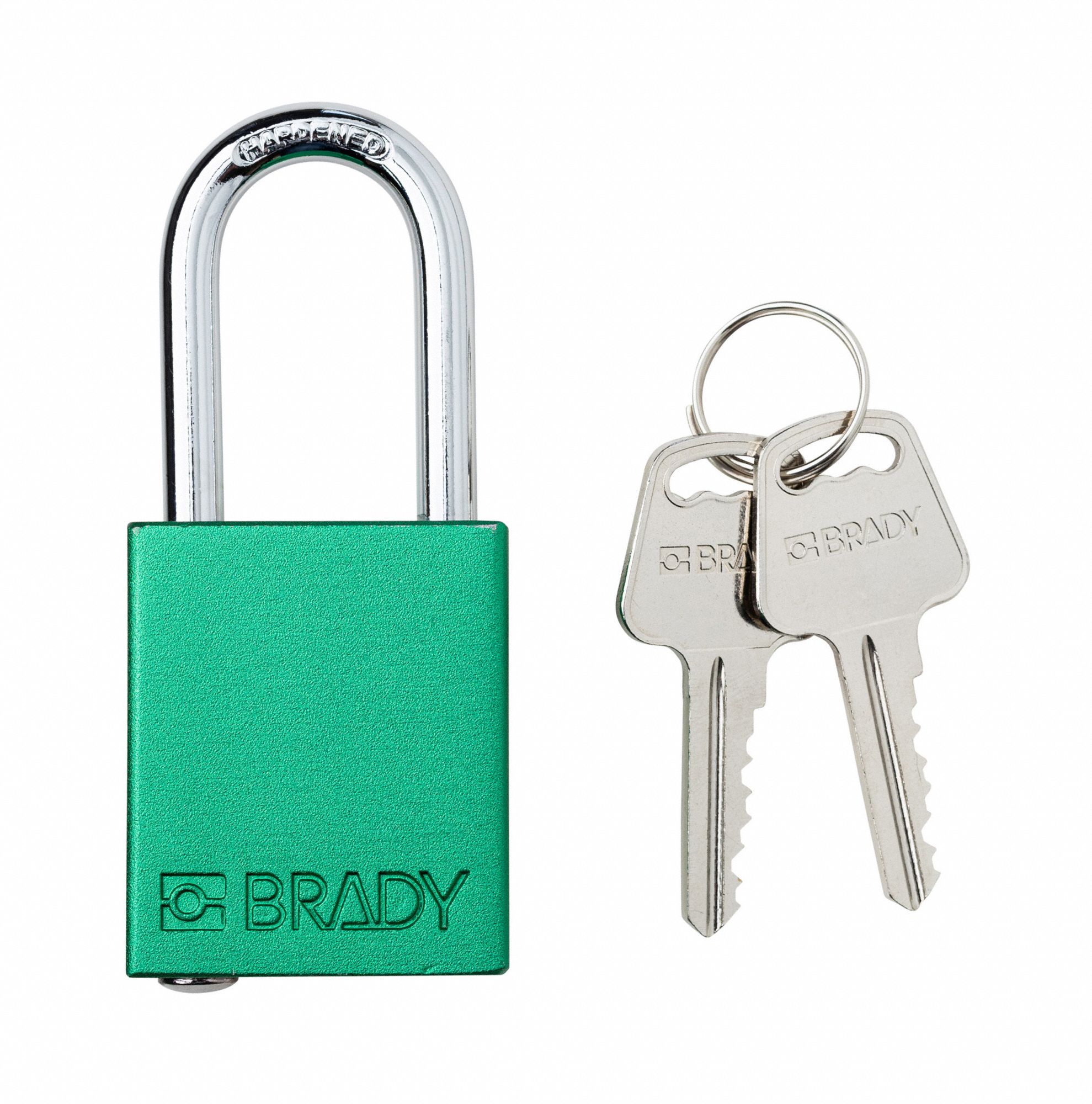 Padlock: Keyed Different, Aluminum, Std Body Body Size, Steel, Std, Green, 1 Pack Size, BRADY