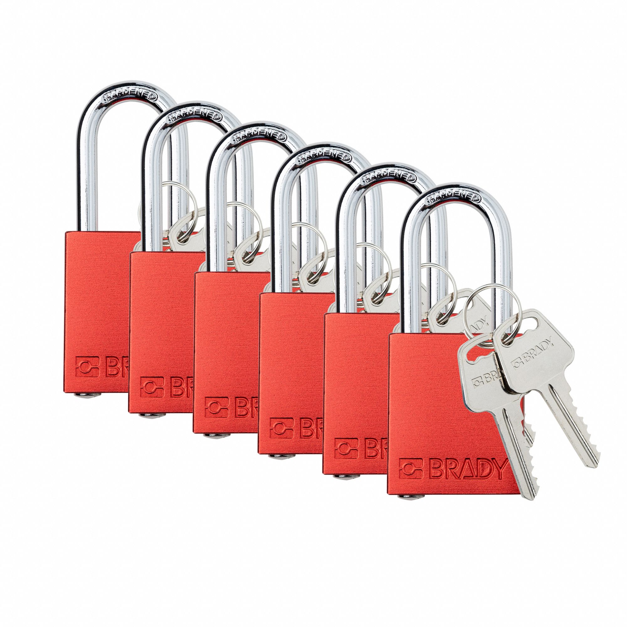 Padlock: Keyed Alike, Aluminum, Std Body Body Size, Steel, Std, Red, 6 Pack Size, Aluminum