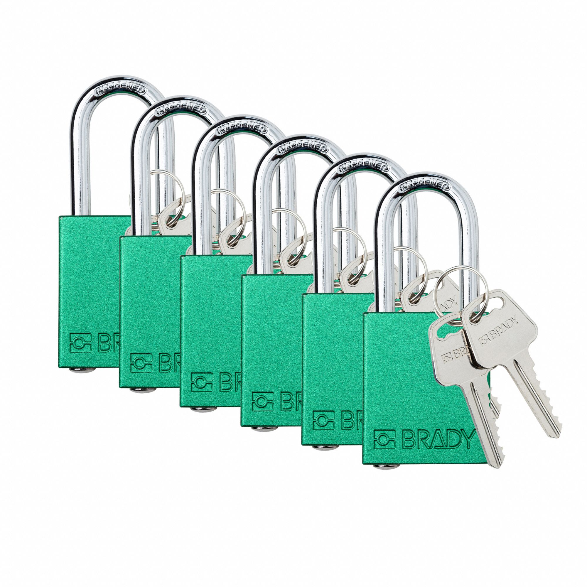 Padlock: Keyed Alike, Aluminum, Std Body Body Size, Steel, Std, Green, 6 Pack Size, Aluminum