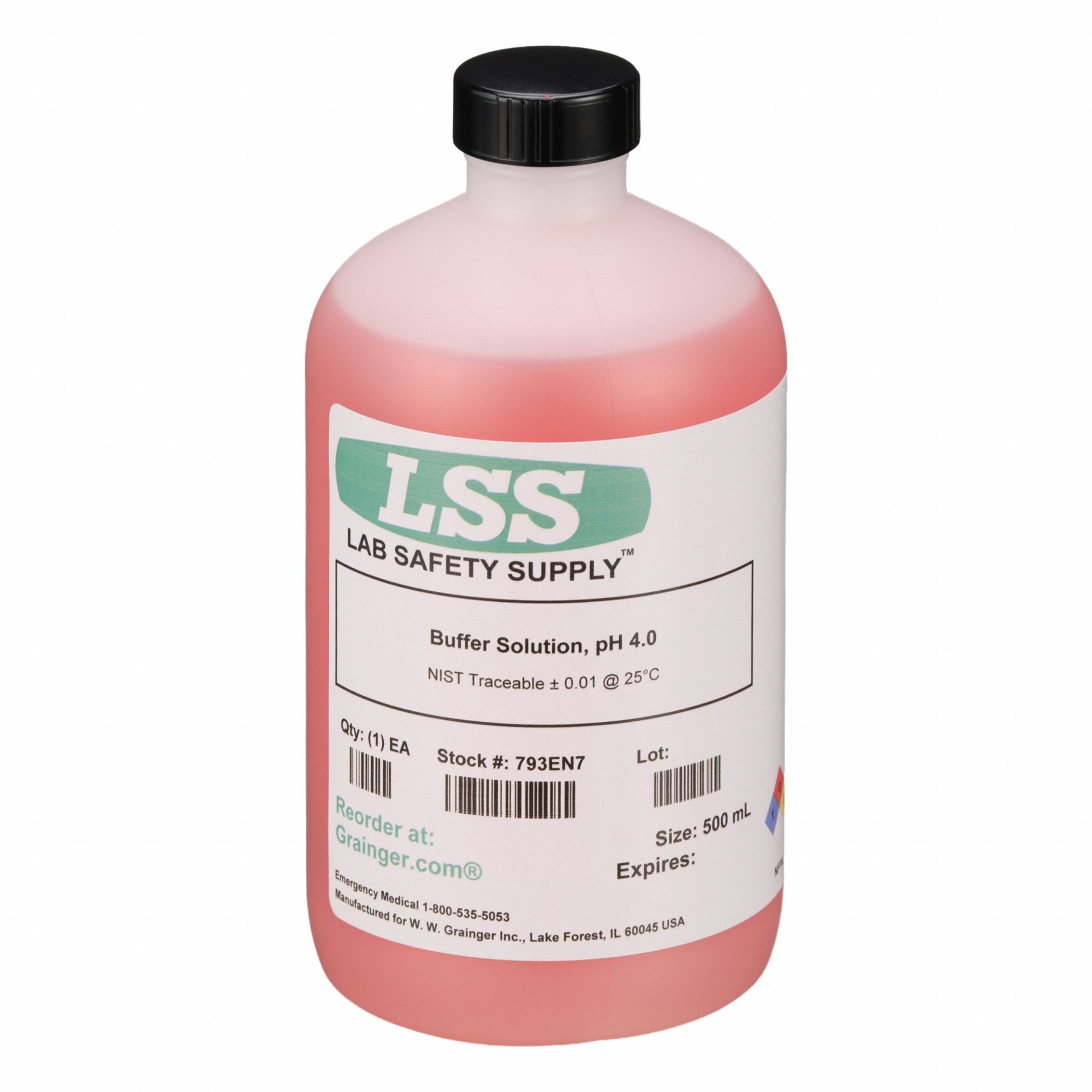 pH Buffer- Color Coded Red: 500 mL, Liquid, 793EN7, Bottle, Universal, Lab, 1