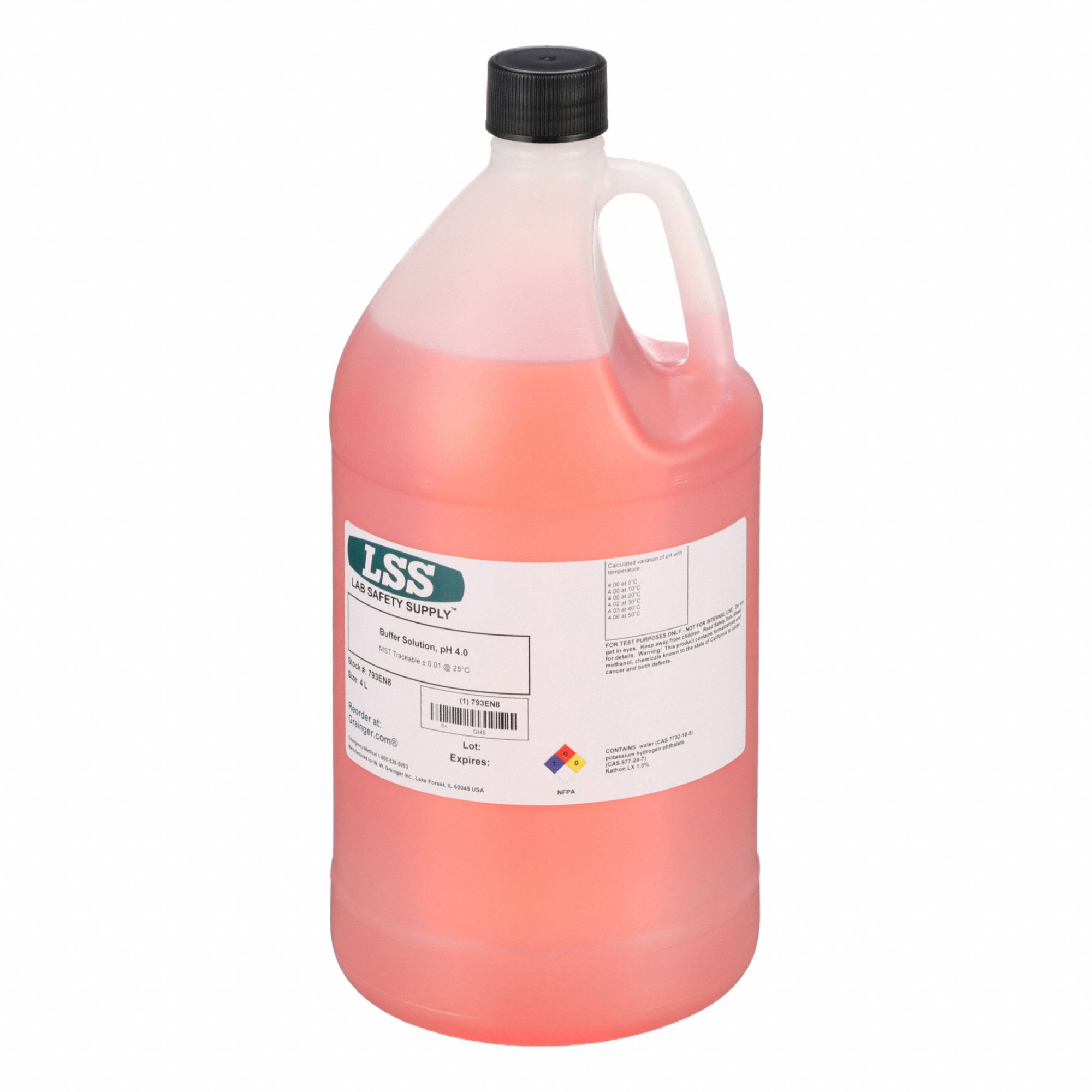 pH Buffer- Color Coded Red: 4 L, Liquid, 793EN8, Bottle, Universal, Lab, Buffer, 1