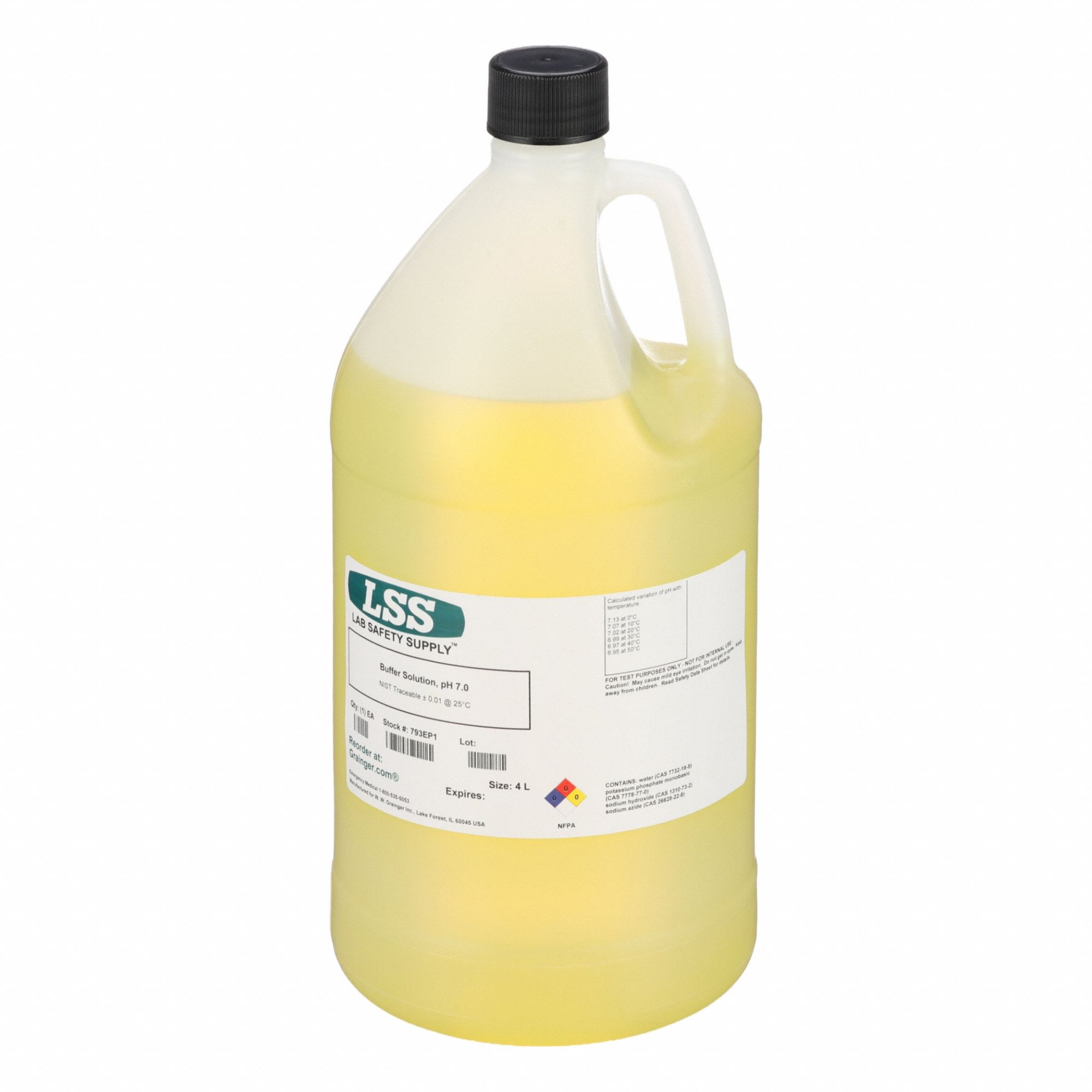 pH Buffer- Color Coded Yellow: 4 L, Liquid, 793EP1, Bottle, Universal, Lab, 1