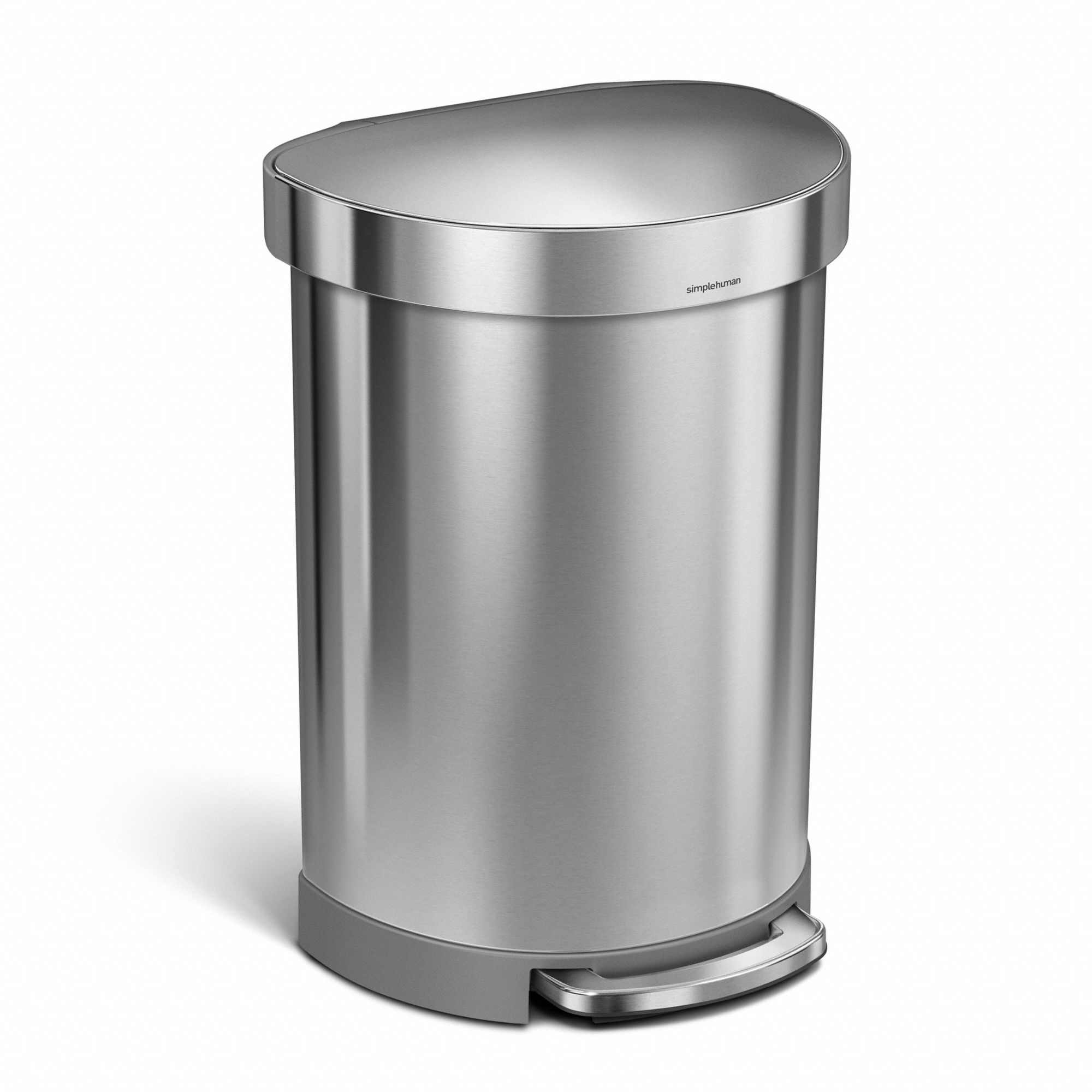 Trash Can: Metal, Silver, 16 gal Capacity, 17 9/10 in Wd/Dia, 16 2/5 in Dp, 26 2/5 in Ht