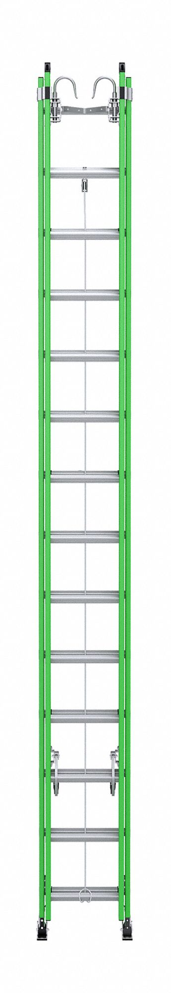 Extension Ladder: 20 ft Ladder Size, Fiberglass, 375 lb Load Capacity, 42 lb Wt, 2 Sections