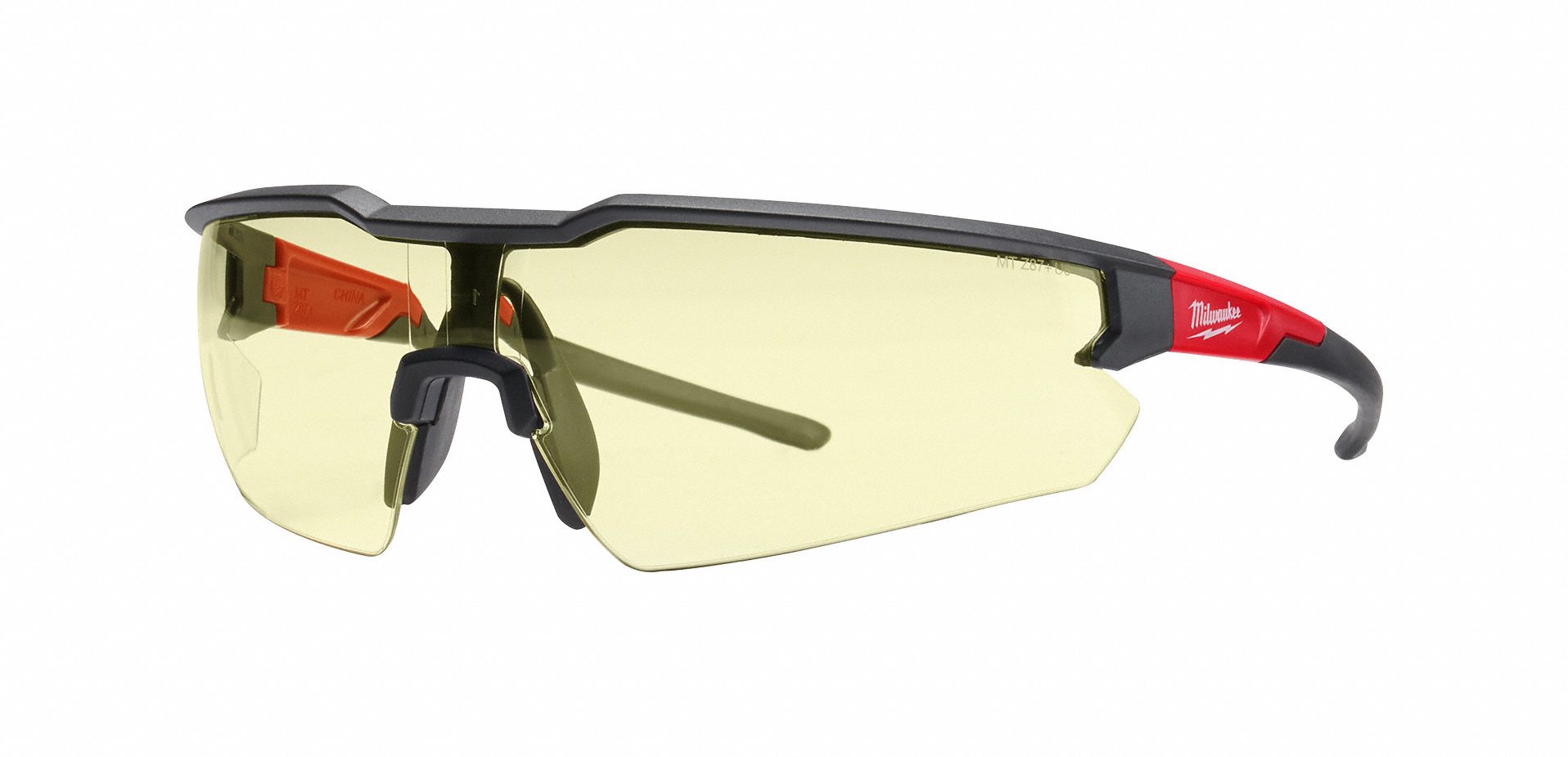 Safety Glasses: Yellow Lens, Half-Frame, Scratch-Resistant, Black Frame