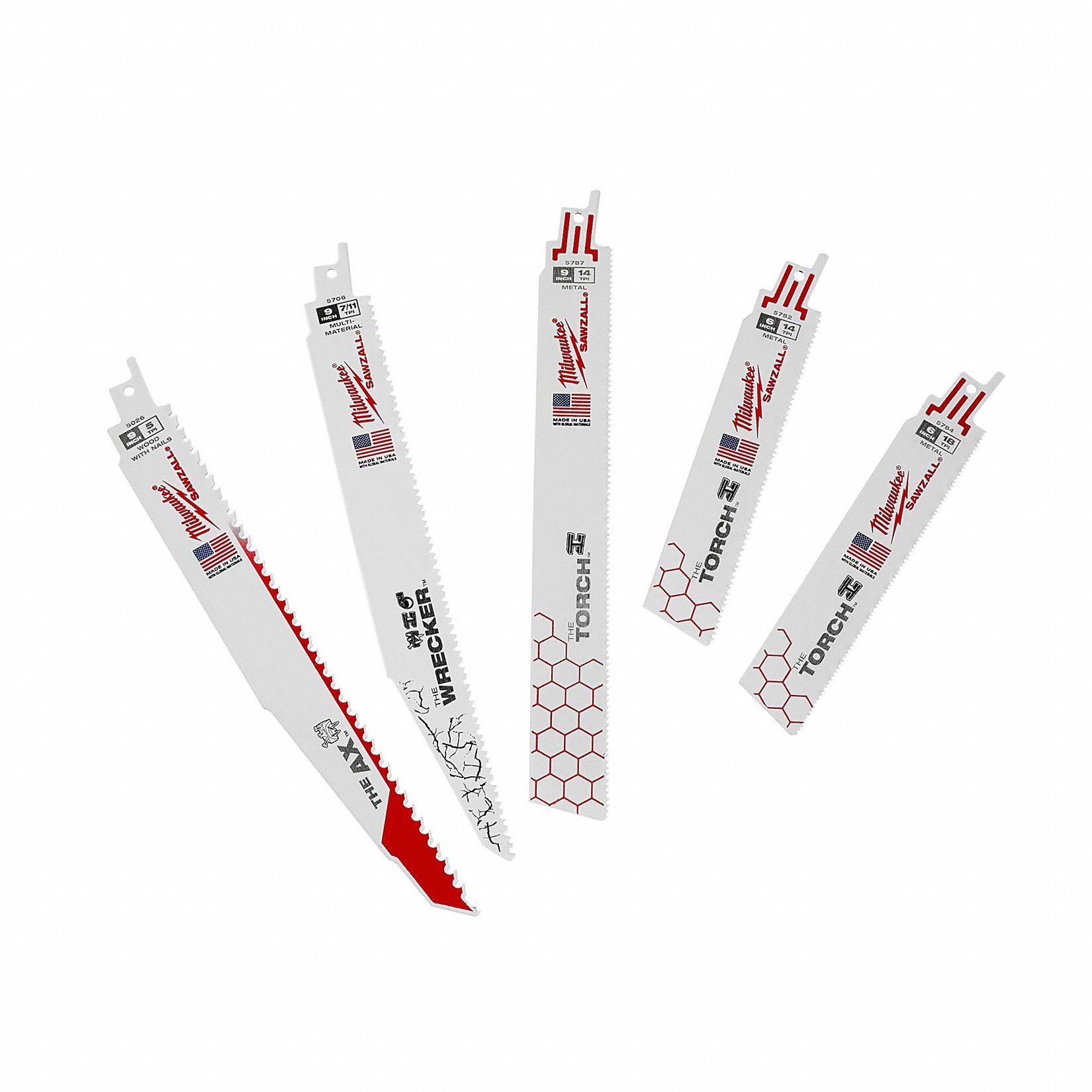 Reciprocating Saw Blade Set: For Metal/Nail-Embedded Wood Workpiece Material, 5 Pieces