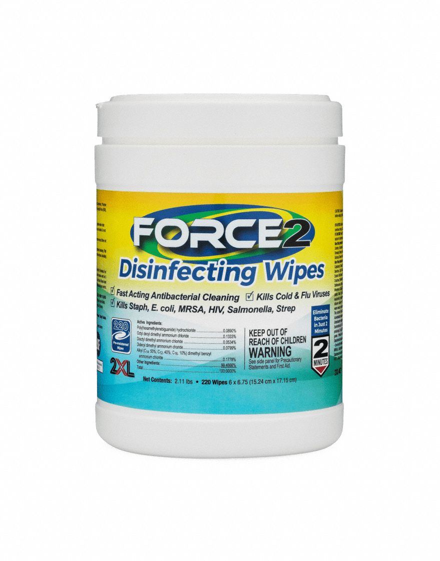 Disinfecting Wipes: Canister, Ready to Use, Wipes, Quat, 6 in x 6 3/4 in Sheet Size, 6 PK