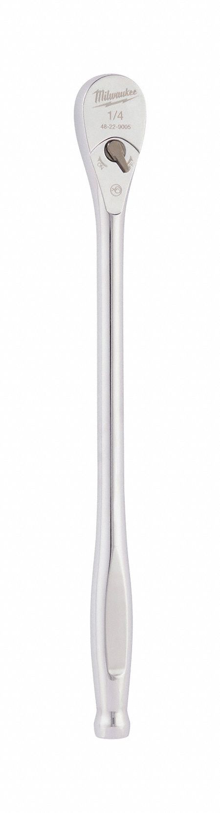 Hand Ratchet: Pear, Reversible, 9 in Overall Lg, Chrome, 4° Min Arc Swing, Non-Magnetic