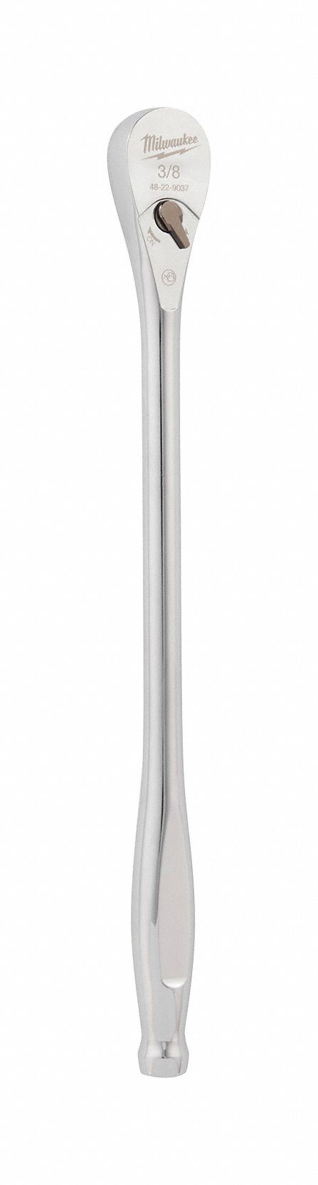 Hand Ratchet: Pear, Reversible, 12 in Overall Lg, Chrome, 4° Min Arc Swing, Non-Magnetic