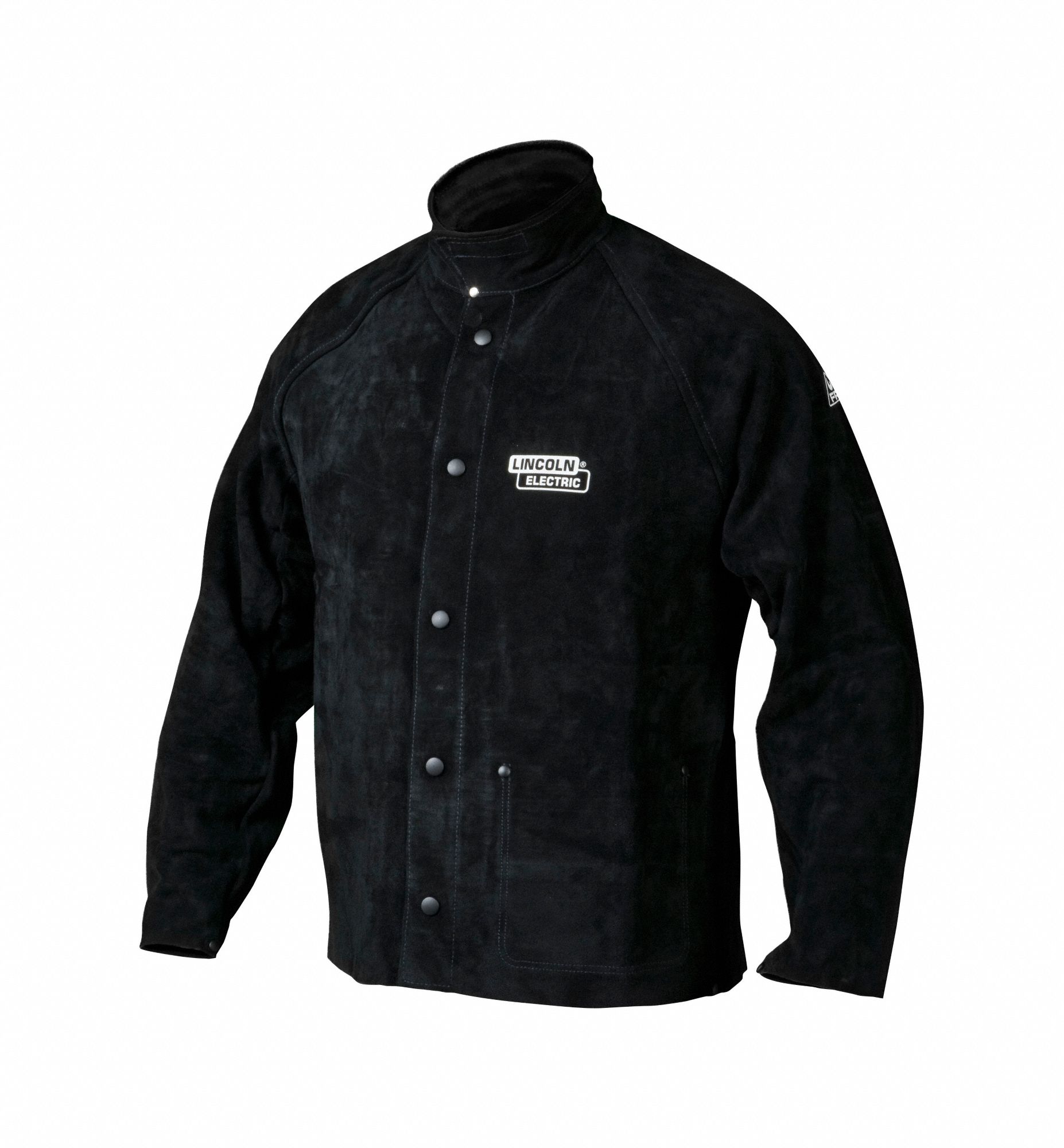 MEN'S WELDING JACKET, 9 OZ LEATHER, BLACK, BUTTON/HOOK & LOOP COLLAR, M