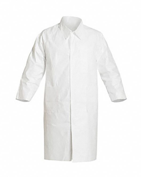 Lab Coat: Tyvek® IsoClean®, Non-Sterile, Not Clean Processed, Snaps, Plain Collar, S, 30 PK