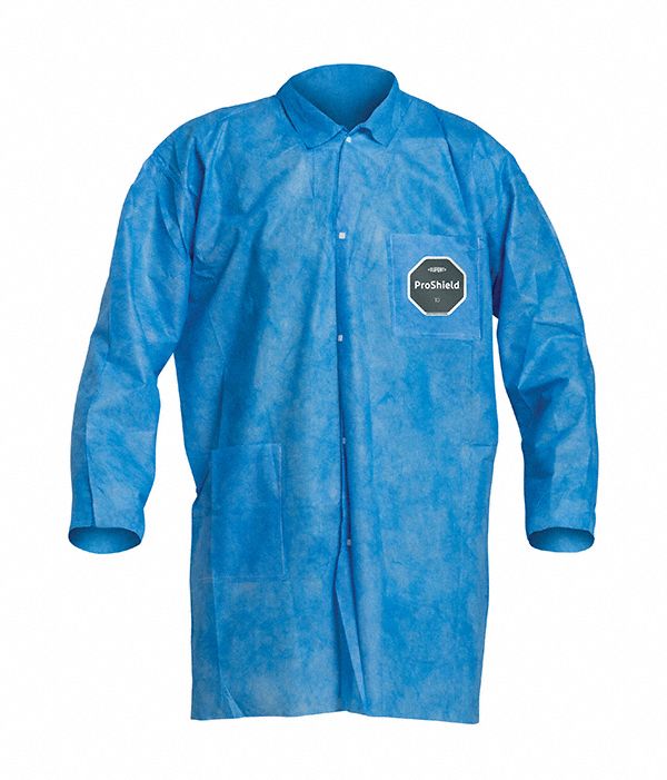 Lab Coat: ProShield®, Knit Collar, Snaps Closure, 3 Pockets, Left Chest/Left Hip/Right Hip, M