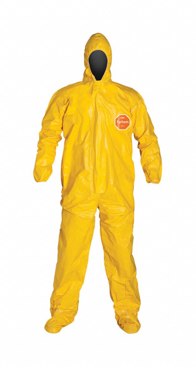 Coveralls: 5XL, Tychem® 2000, Elastic Wrist, Elastic Ankle, Yellow, Bound Seam, 12 PK