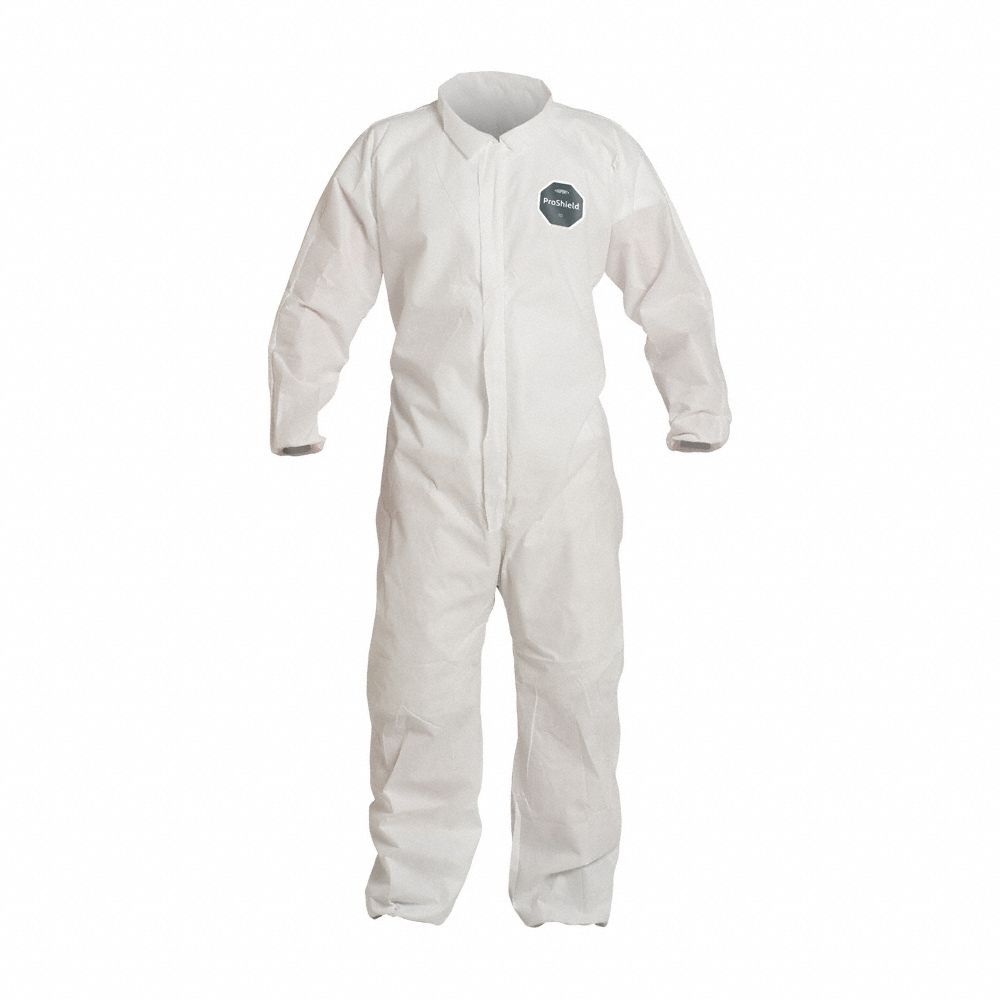 Coveralls: 6XL, SMS, Elastic Wrist, Elastic Ankle, White, Serged Seam, 25 PK