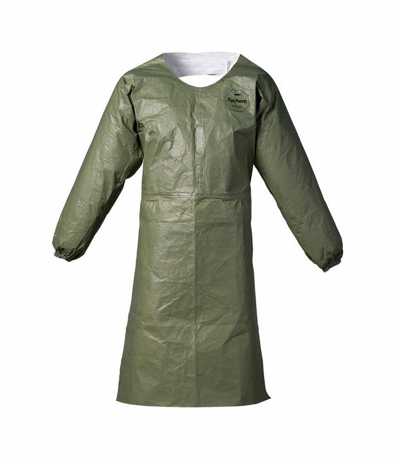 Apron: Tychem® 2000 SFR, 7.5 mil Thick, Knee, Hook-and-Loop, Tie, Green, 2XL, 12 PK