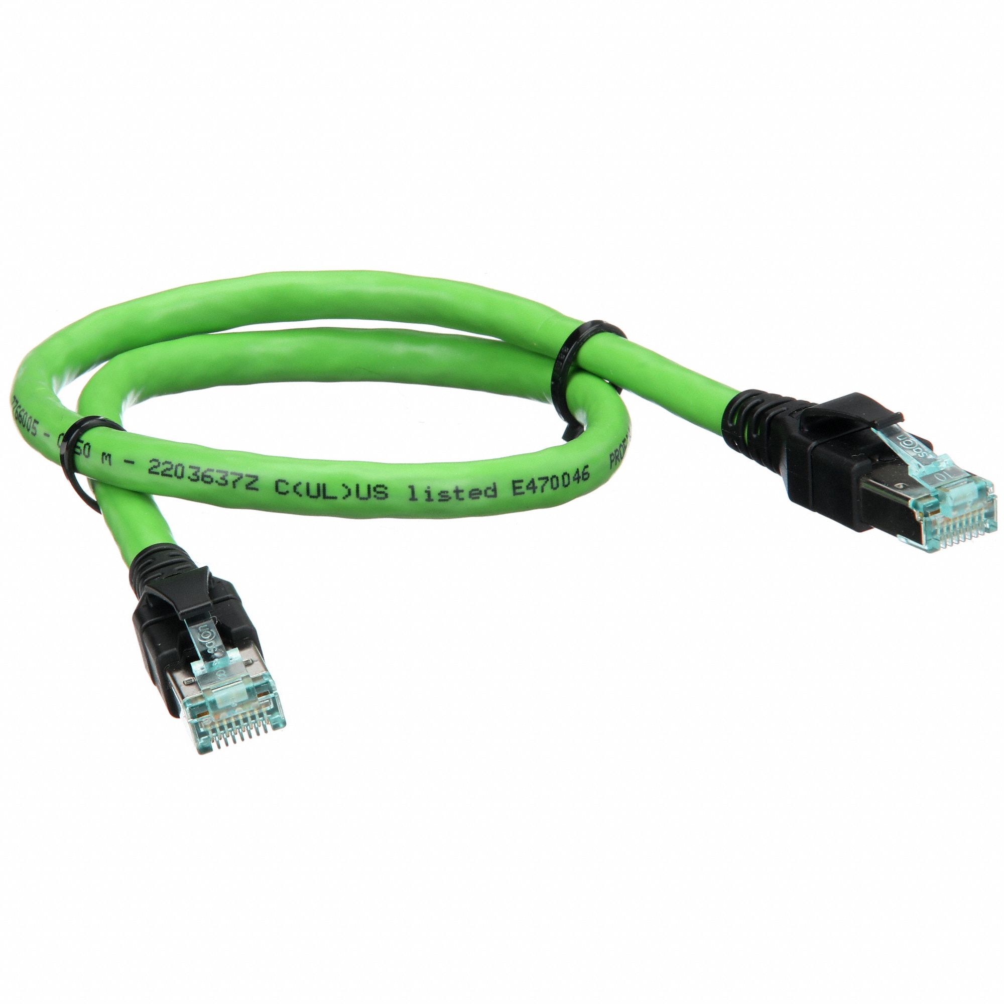 Cordset: Cat6a, RJ45 Male Straight x RJ45 Male Straight, 0.5 m Lg, PVC, Green, Shielded