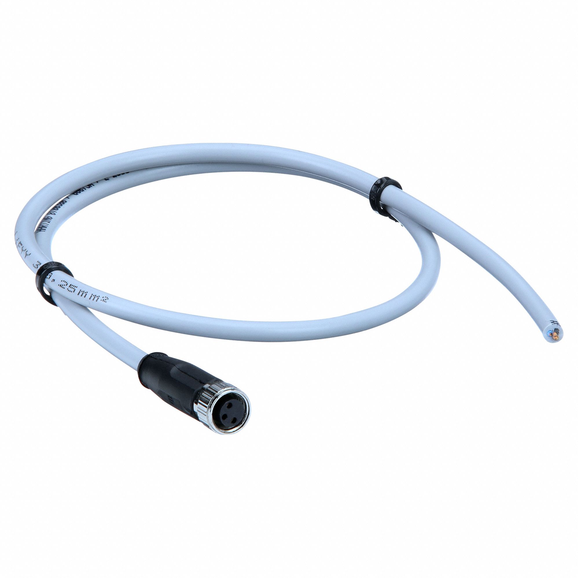 Cordset: M8 Female Straight X Bare Wire, 4 Pins, Gray, PVC, 0.5 m Cable Lg, 0.25 sq mm Wire Size