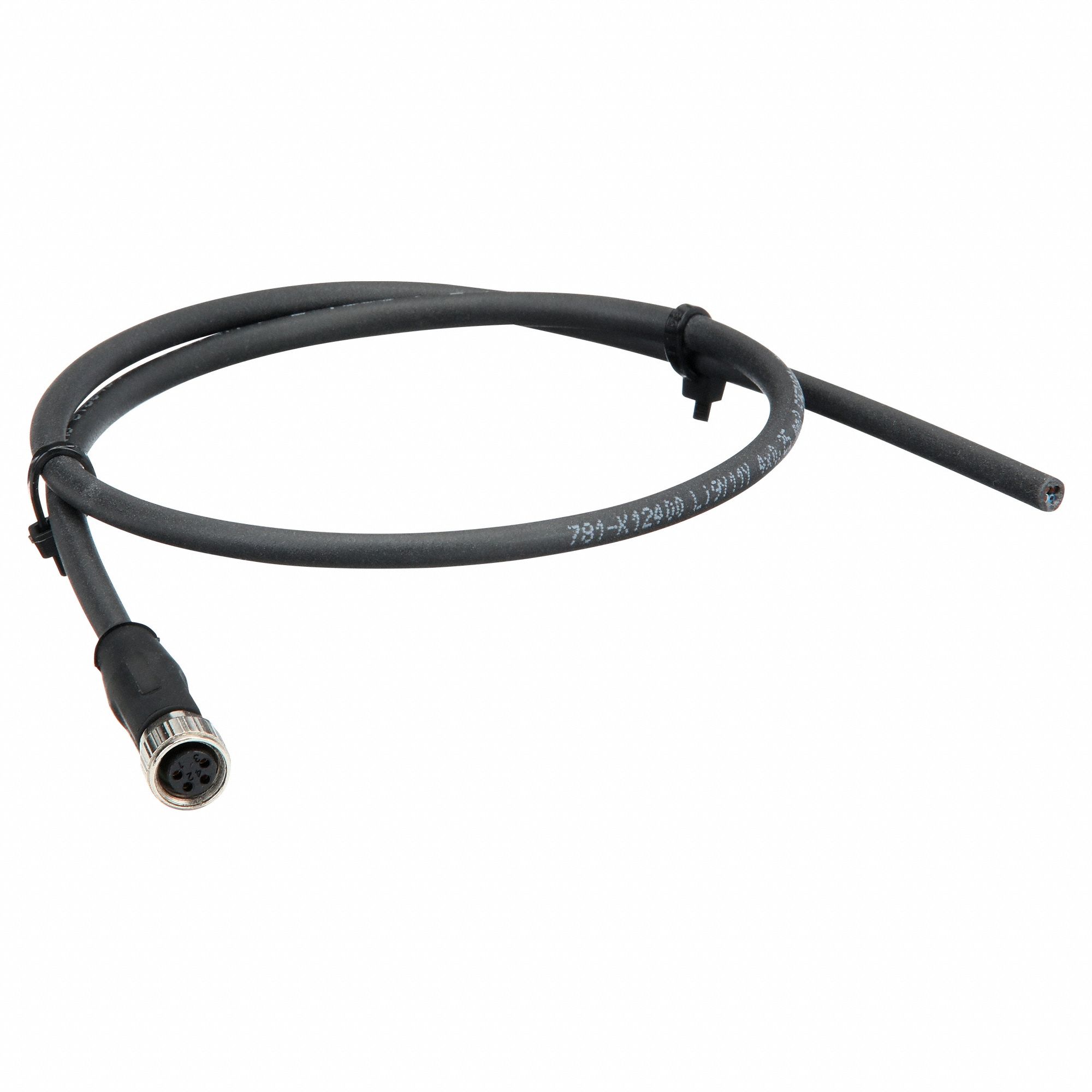Cordset: M8 Female Straight X Bare Wire, 4 Pins, Black, PUR, 0.5 m Cable Lg, 0.25 sq mm Wire Size