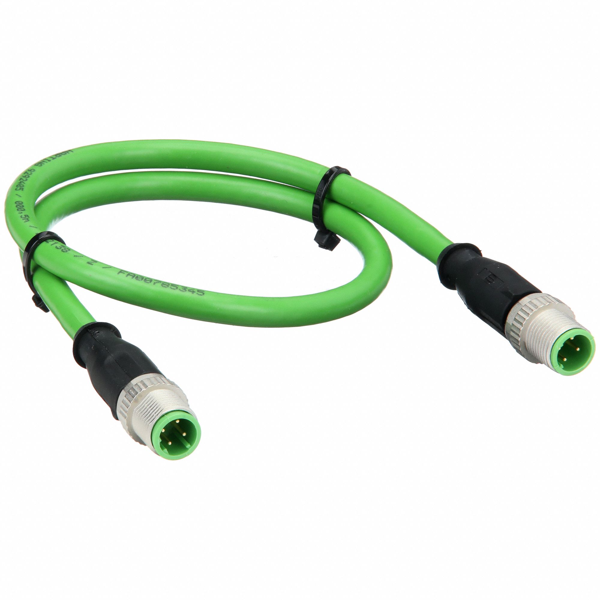 Cordset: Cat5, M12 Male Straight x M12 Male Straight, 1 m Lg, PUR, Green, D Coding, D