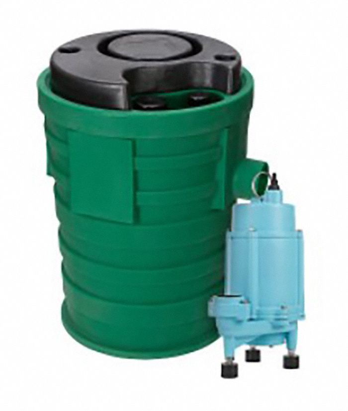 Grinder Pump System: Plastic, 1 hp, 115V AC, 49 gpm @ 10' of Head, 51 ft Max. Head, NPT