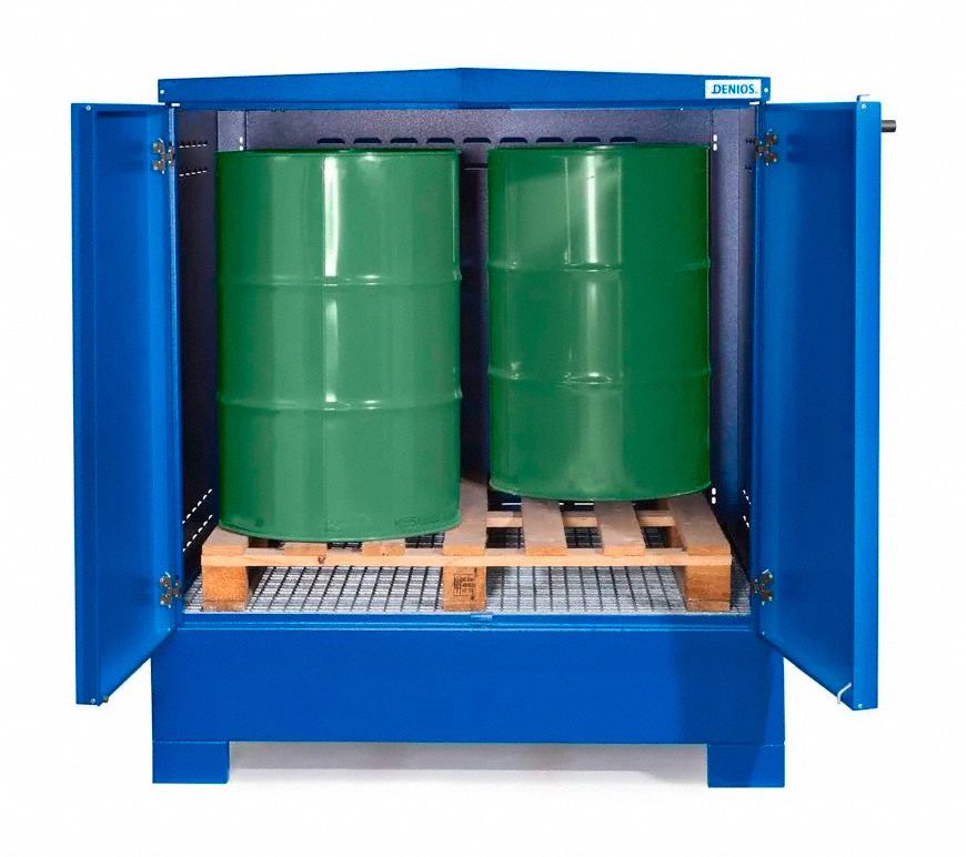 Hazmat Safety Locker: 66 gal Spill Capacity, 2, 400 lb Load Capacity, 57 in x 54 in x 58 in