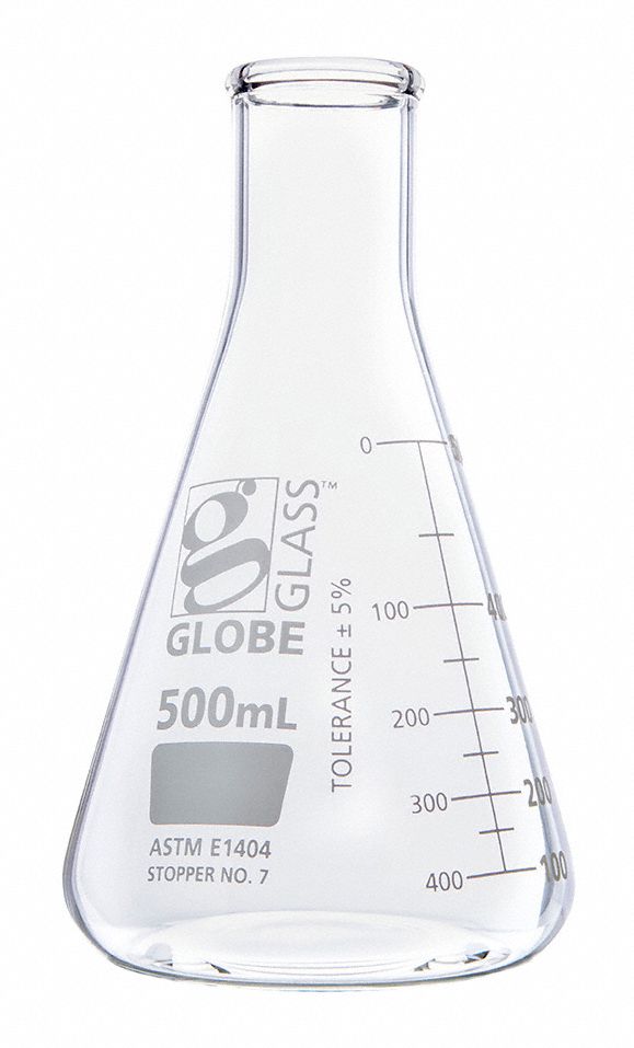 Glass, 500 mL Capacity mL, Erlenmeyer Flask 793VZ78400500 Grainger