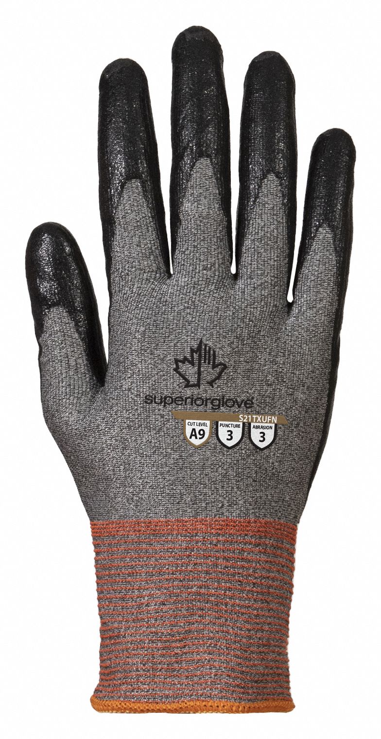 WORK GLOVES, L (9), ANSI CUT LEVEL A9, DIPPED PALM, NITRILE, (3.65 MM)