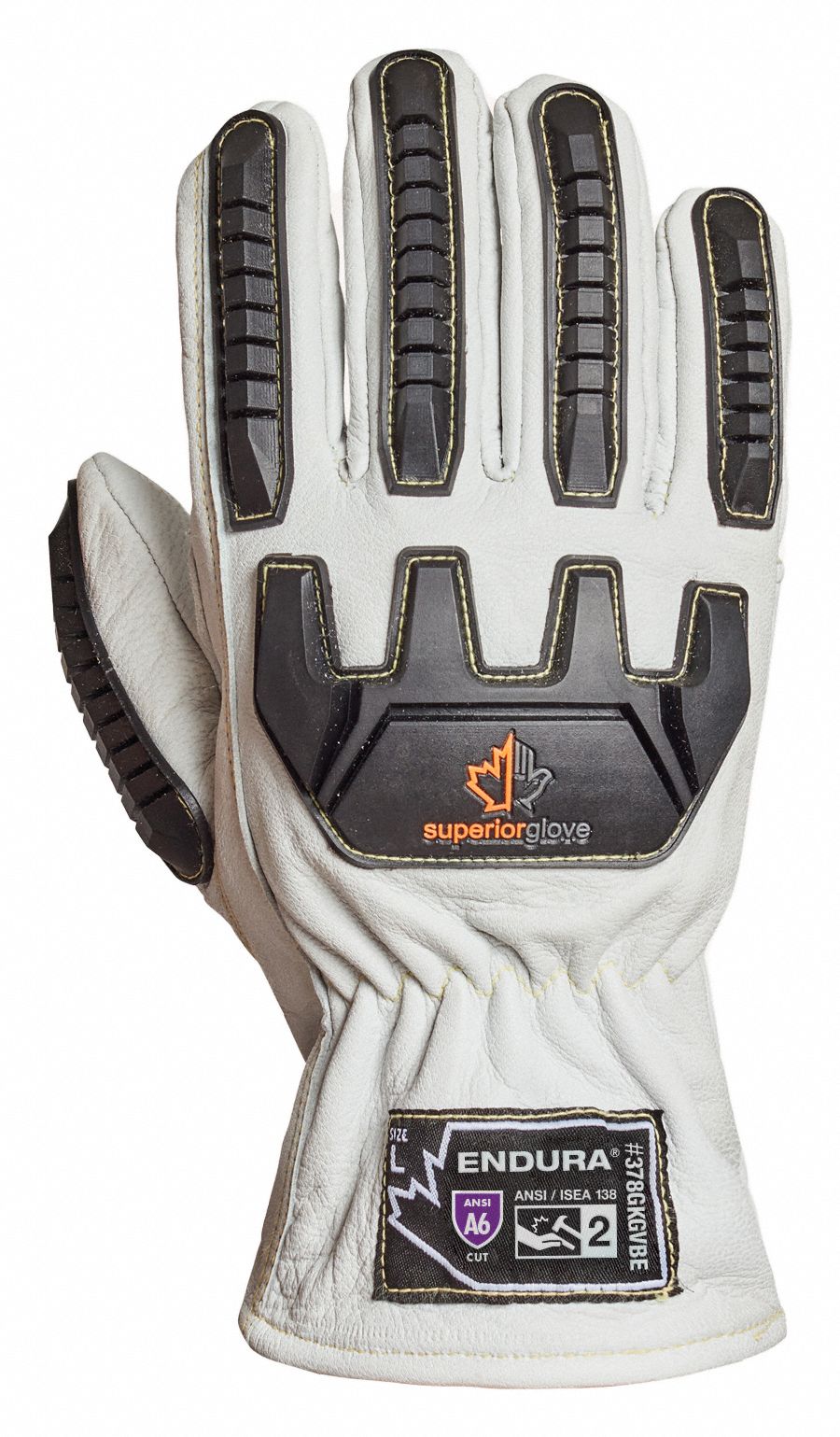 IMPACT-RESISTANT GLOVES, SZ XXL/11, 10 IN L, CUT LEVEL A4, WHITE, GOATSKIN/KEVLAR