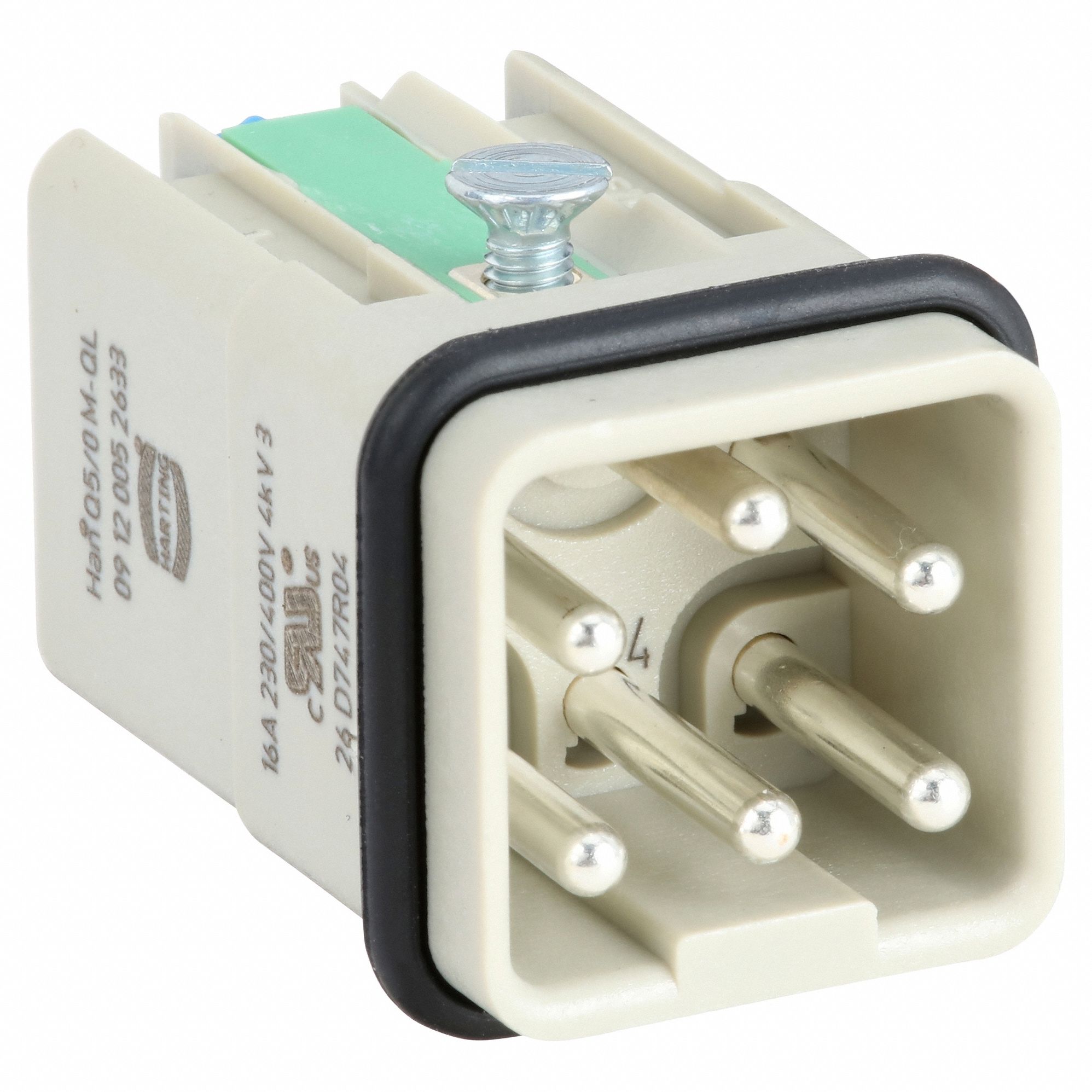 Industrial Rectangular Connector Insert: Han® Q, Spring-Clamp, Male, 16 A Current Rating