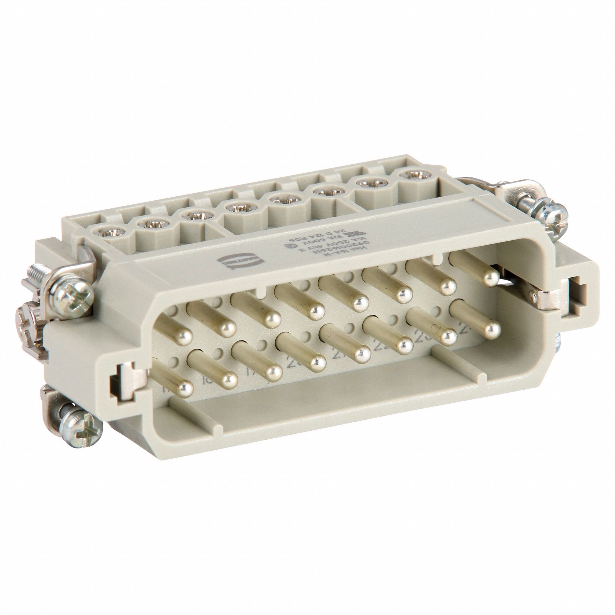 Industrial Rectangular Connector Insert: Han® A, Screw, Male, 16 A Current Rating, Gray