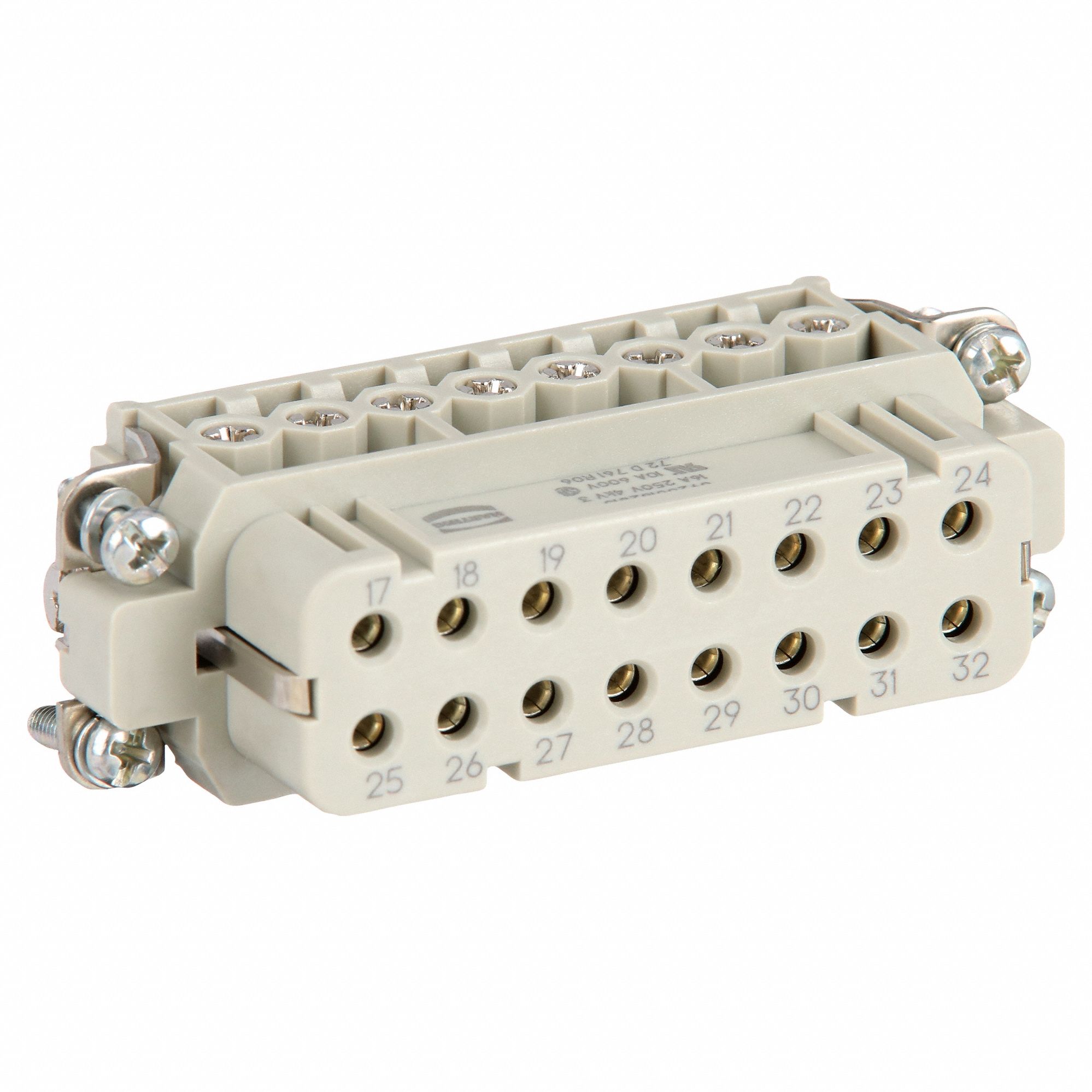 Industrial Rectangular Connector Insert: Han® A, Screw, Female, 16 A Current Rating, Gray