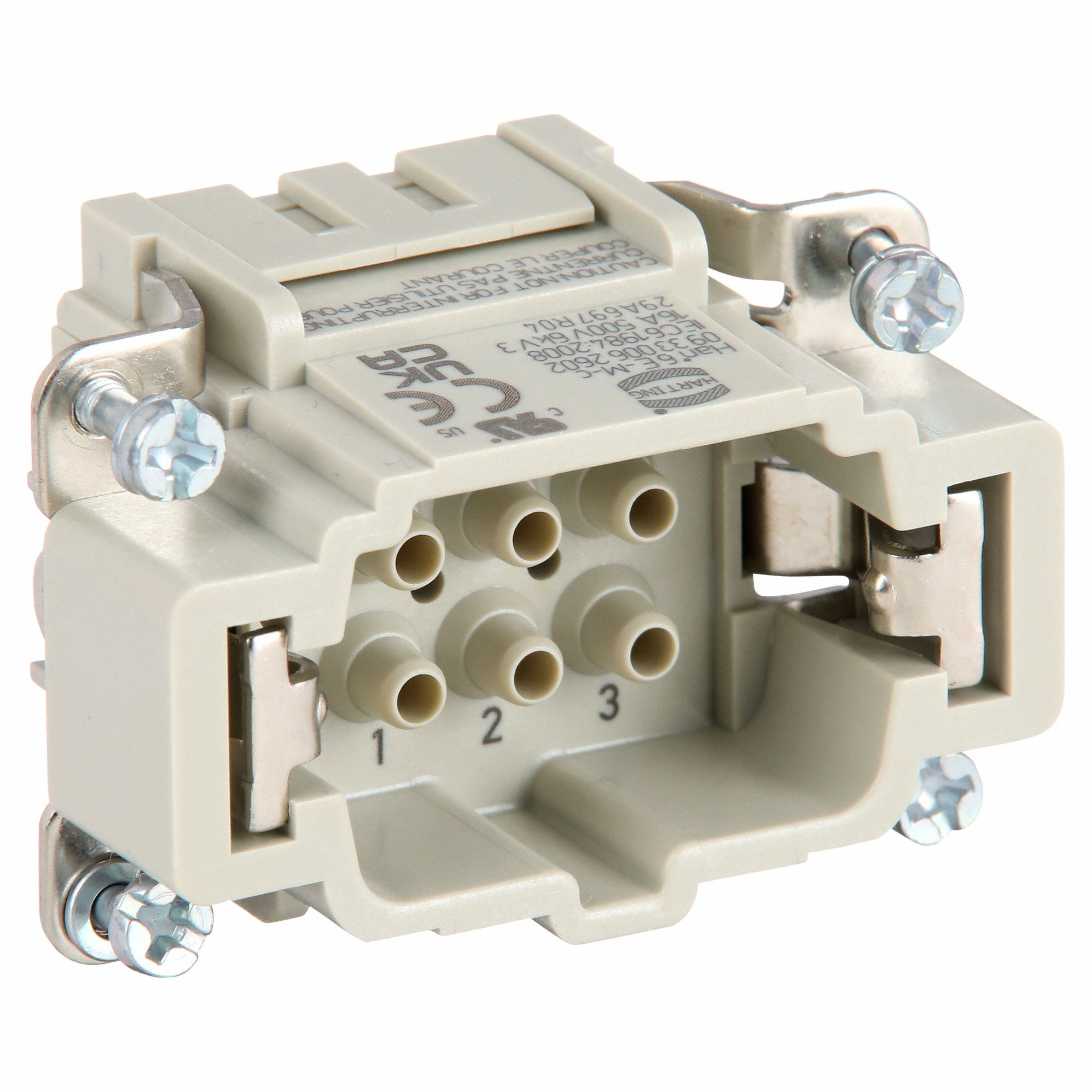 Industrial Rectangular Connector Insert: Han® E, Crimp, Male, 16 A Current Rating, Gray