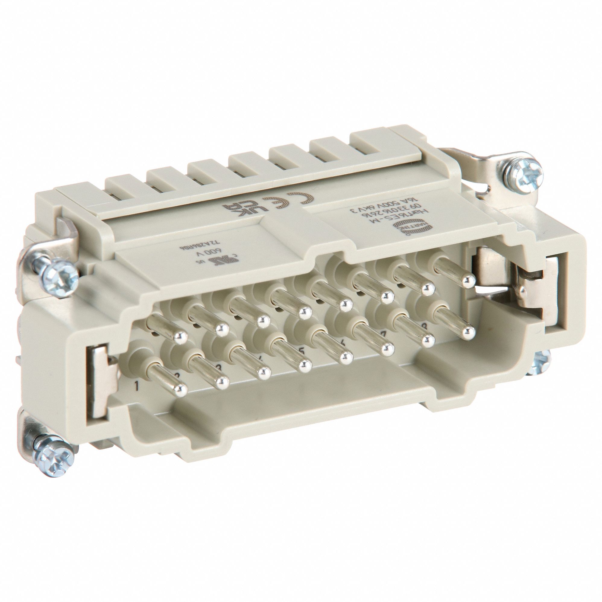 Industrial Rectangular Connector Insert: Han® ES, Spring-Clamp, Male, 16 A Current Rating