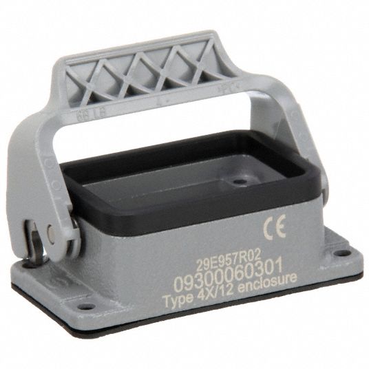 HARTING Rectangular Connector Housing: Size 6 B, Bulkhead Mount, Gray,  Aluminum Die-Cast, IP65, Gray