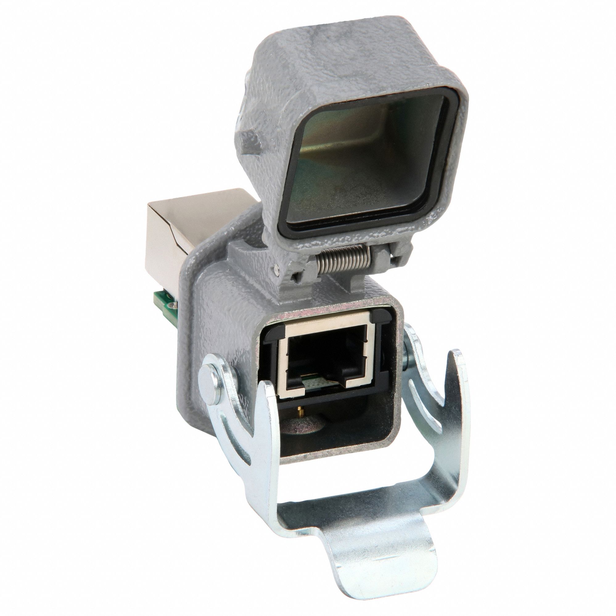 Han 3A RJ45 Panel Feed-Through with Self-Closing Cover: RJ45, Cat5, Data, 8 Poles, Straight